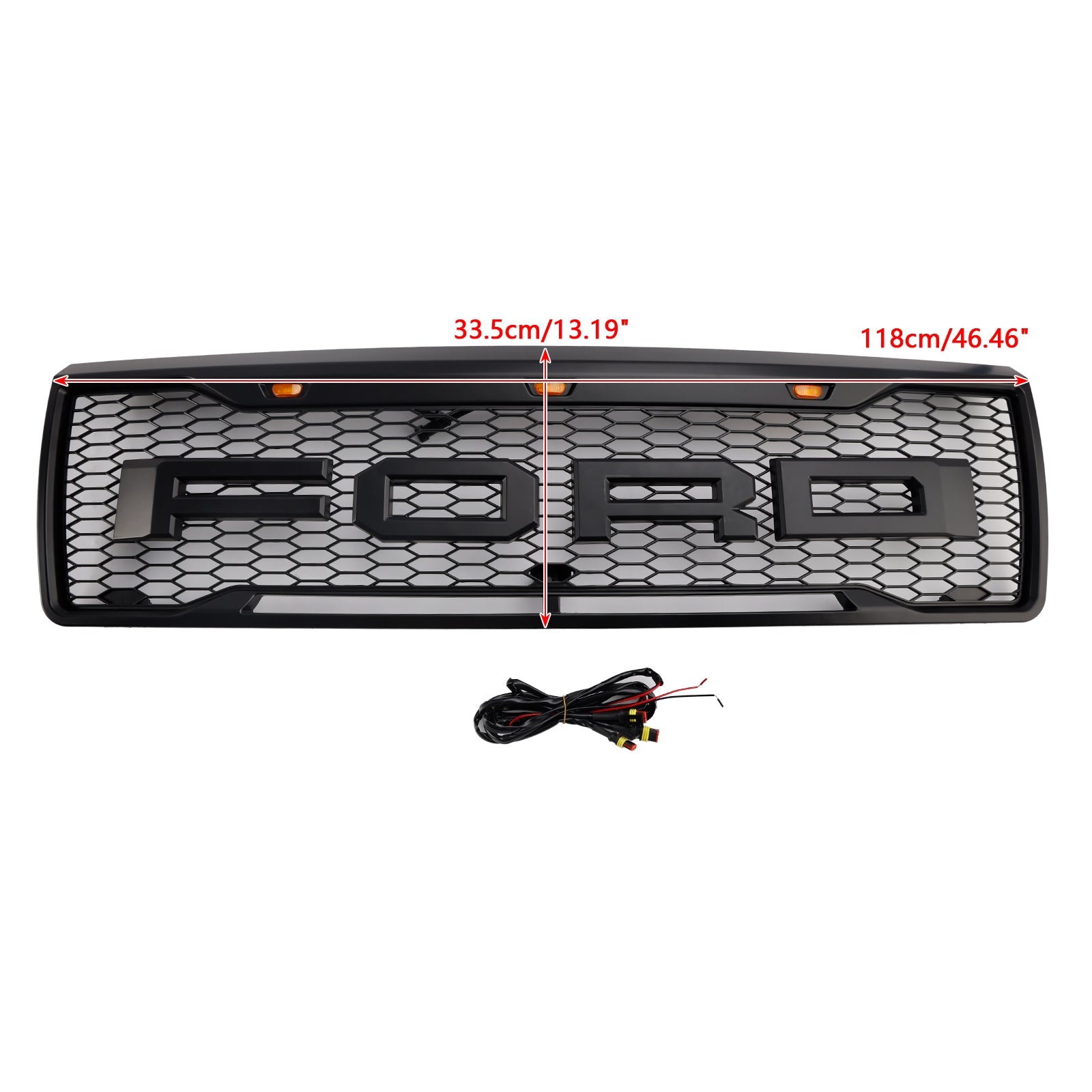 1992-1996 Ford F150 W/ Led Matte Black Front Honeycomb Bumper Grille Grill