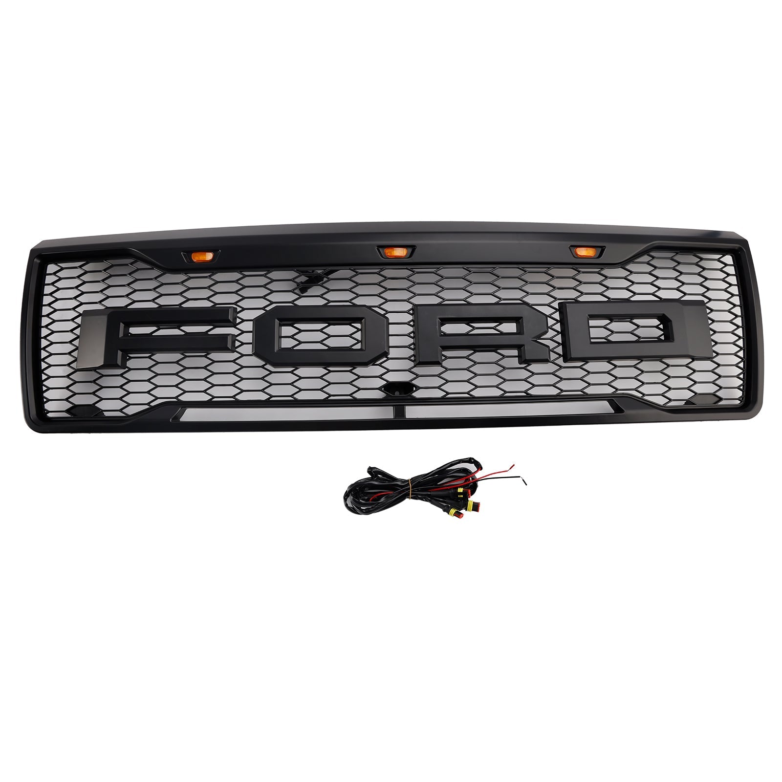 1992-1996 Ford F150 W/ Led Matte Black Front Honeycomb Bumper Grille Grill