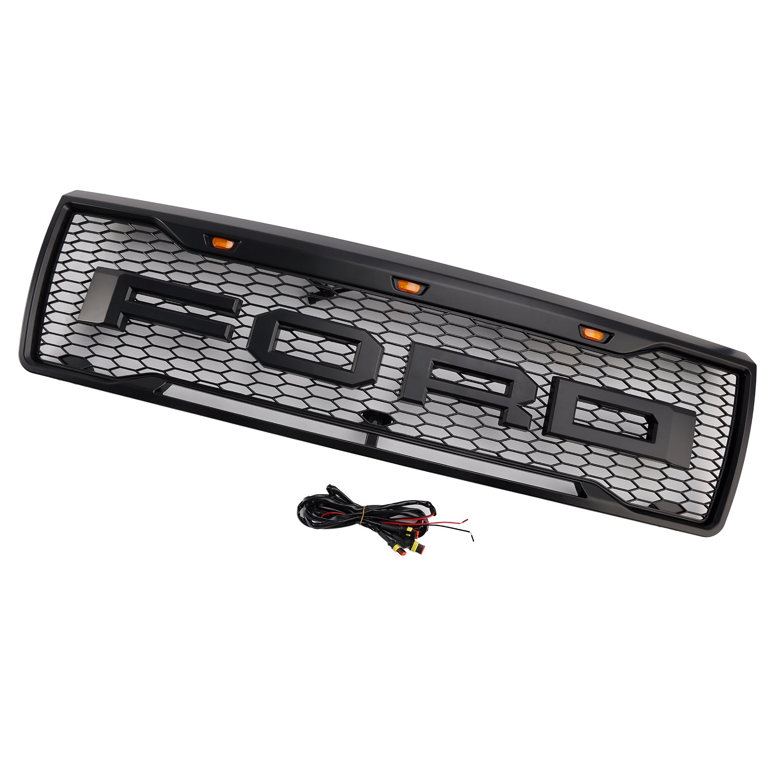 1992-1996 Ford F150 W/ Led Matte Black Front Honeycomb Bumper Grille Grill