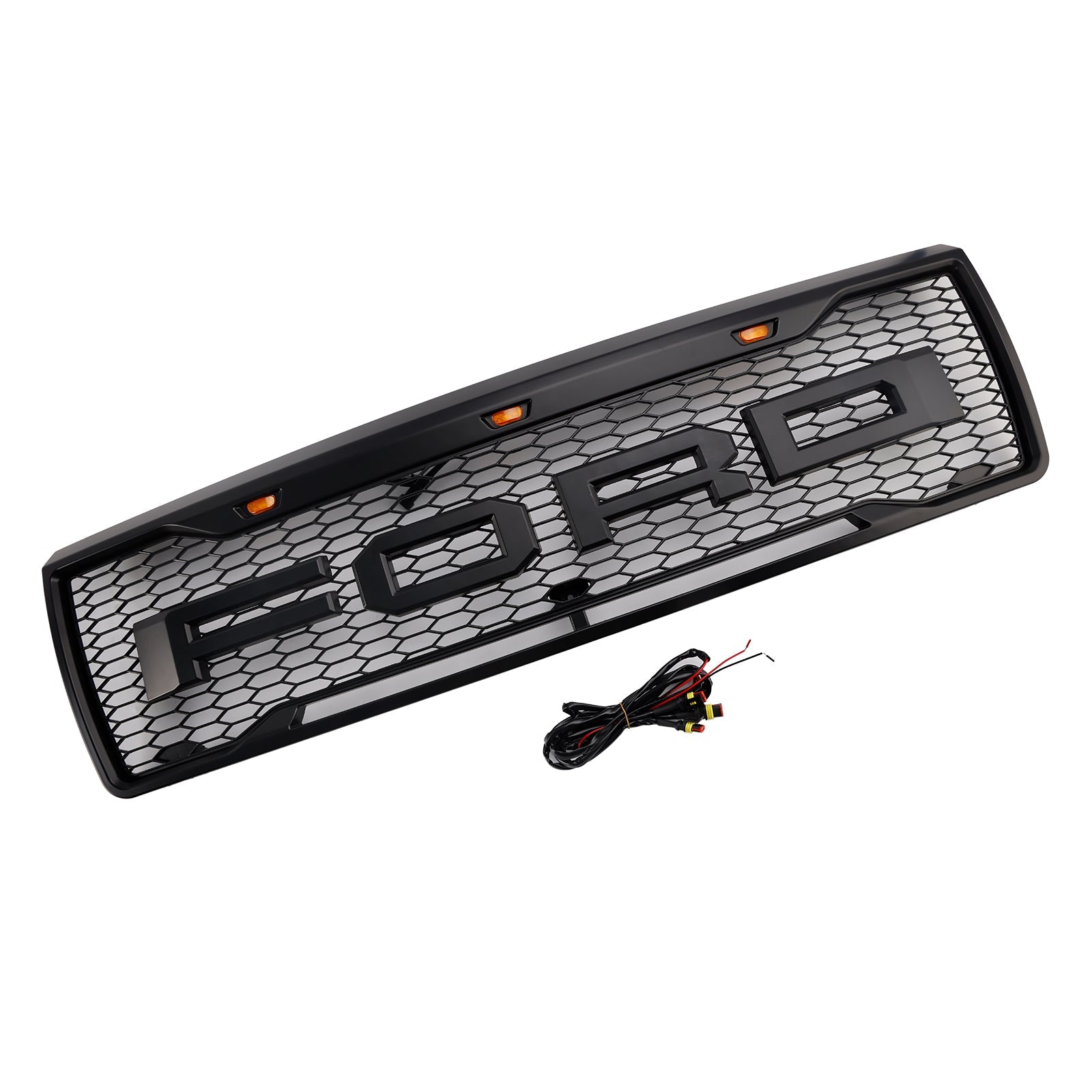 1992-1996 Ford F150 W/ Led Matte Black Front Honeycomb Bumper Grille Grill