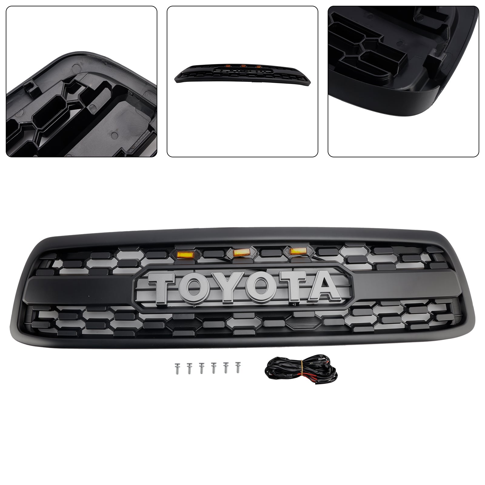 Matte Black Front Bumper Grill Grille Fit Toyota Tundra 2000-2002 W/LED