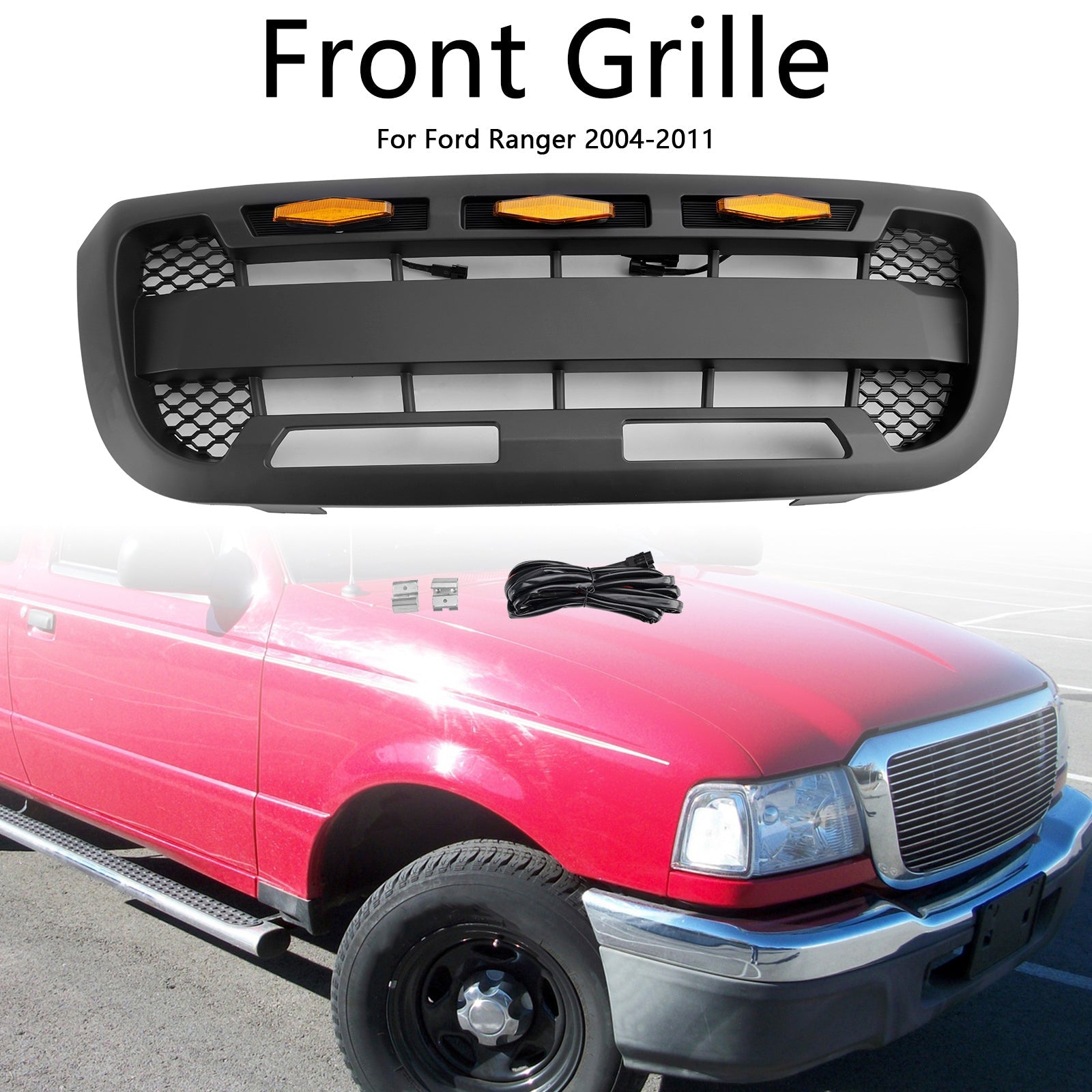 2004-2011 Ford Ranger With LED Light Matt Black Front Bumper Grill Grille