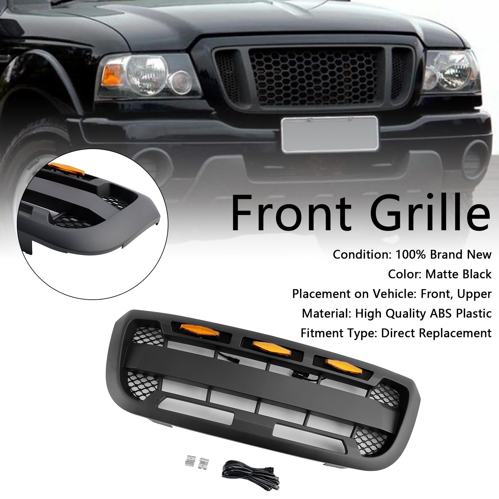 2004-2011 Ford Ranger With LED Light Matt Black Front Bumper Grill Grille