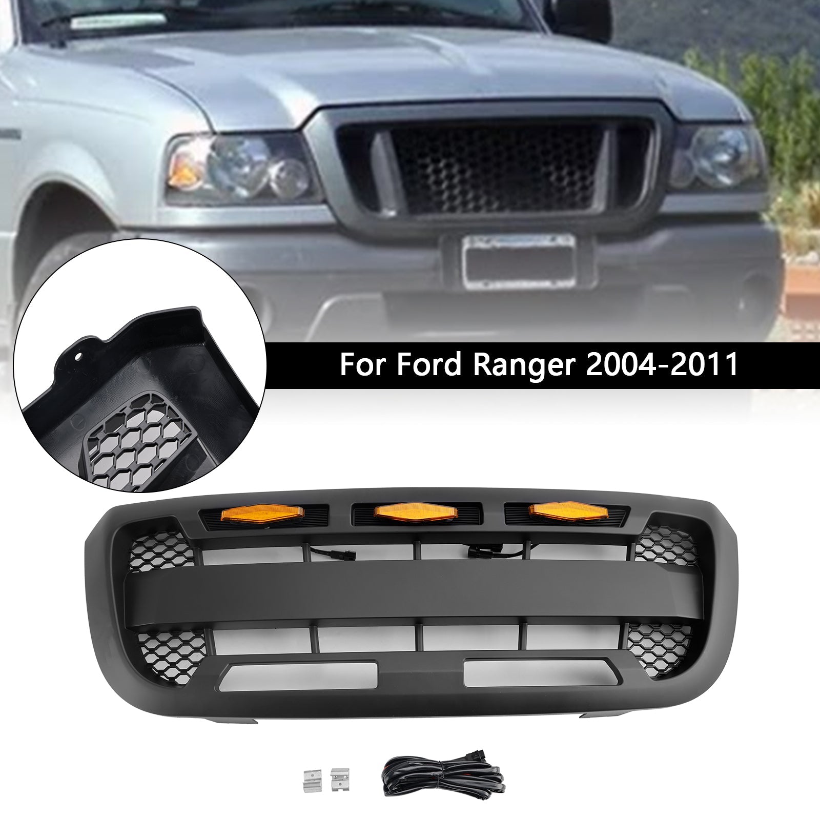 2004-2011 Ford Ranger With LED Light Matt Black Front Bumper Grill Grille