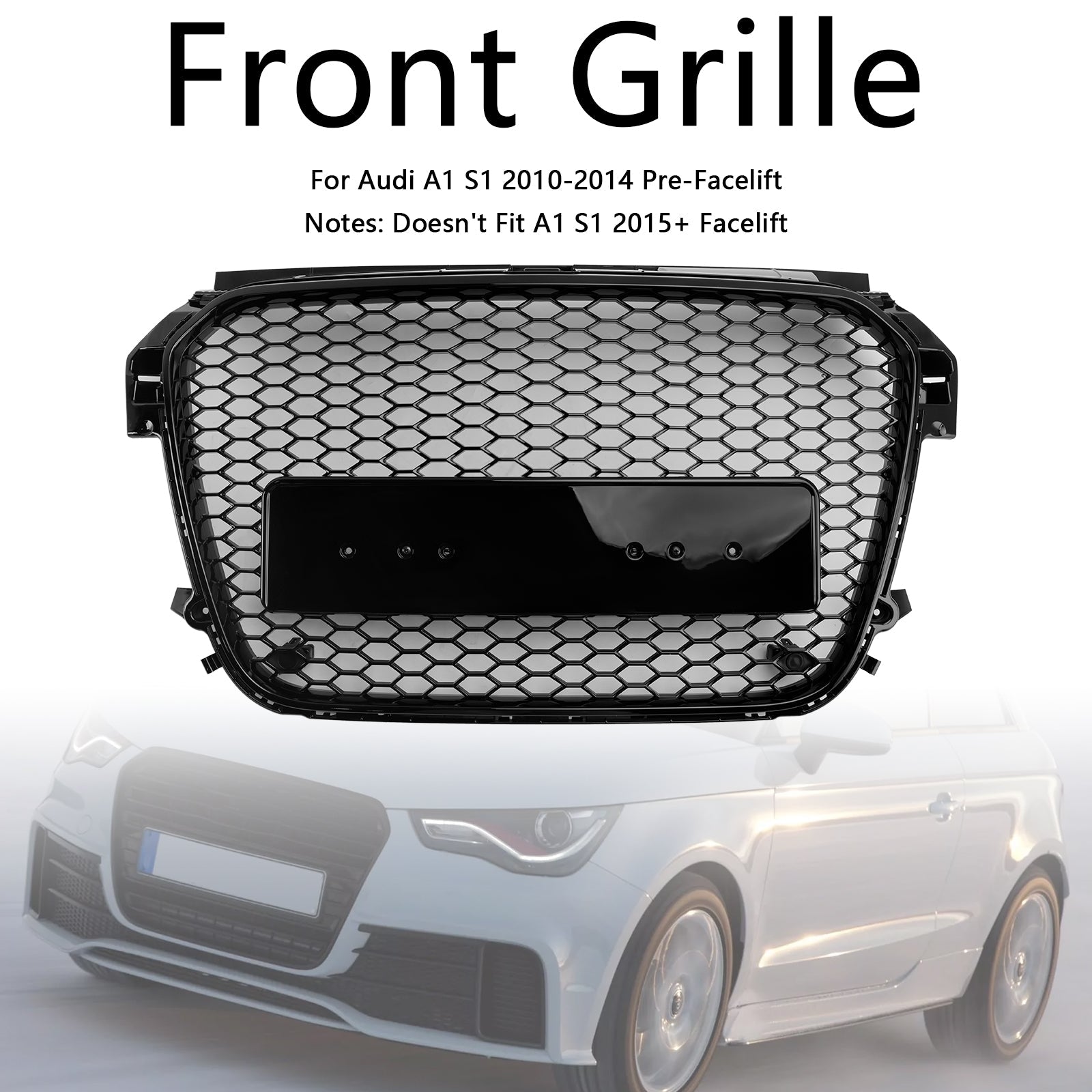 2010 2011 2012 2013 2014 Audi A1 S1 Pre-Facelift Gloss Black Front Honeycomb Bumper Grill Grille