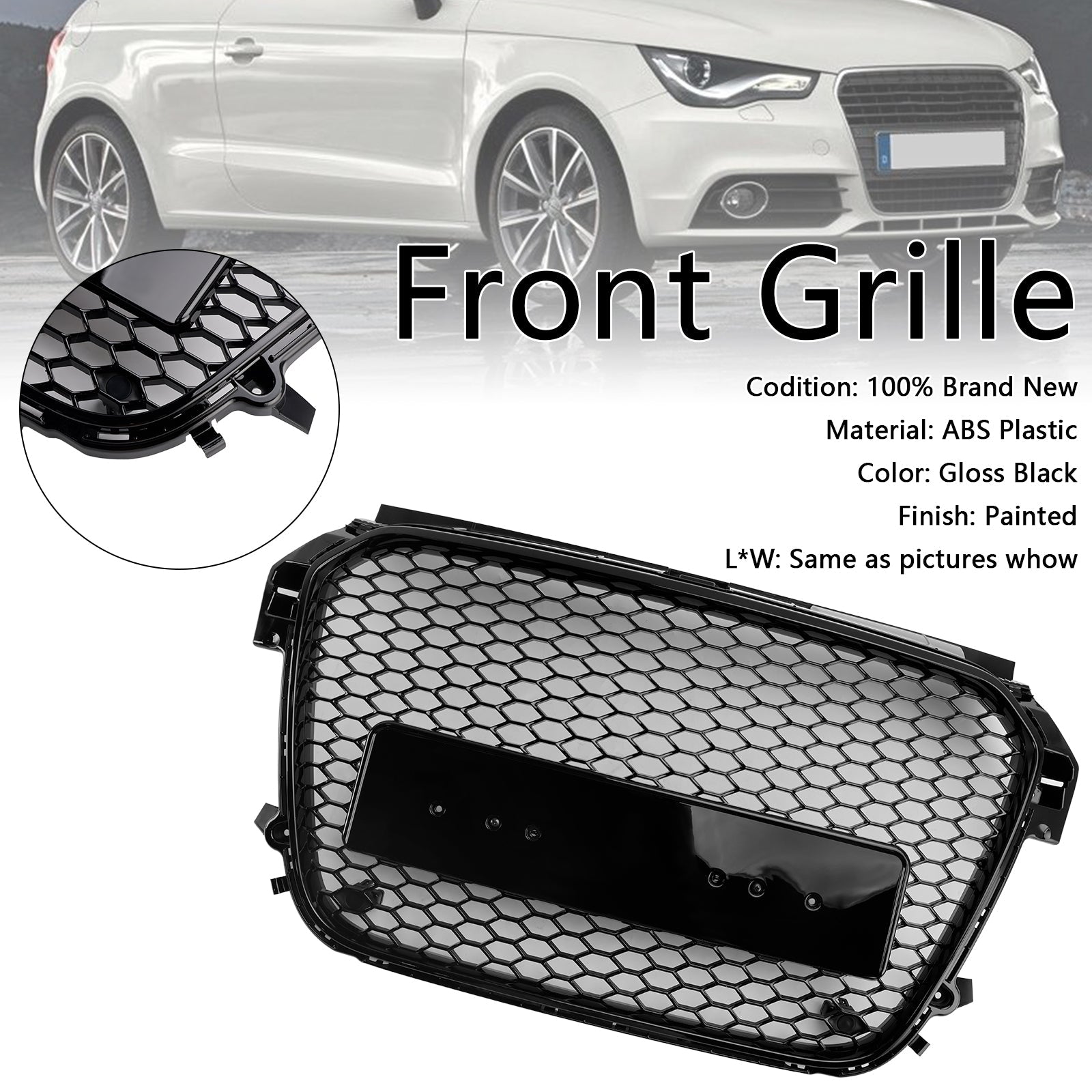 2010 2011 2012 2013 2014 Audi A1 S1 Pre-Facelift Gloss Black Front Honeycomb Bumper Grill Grille