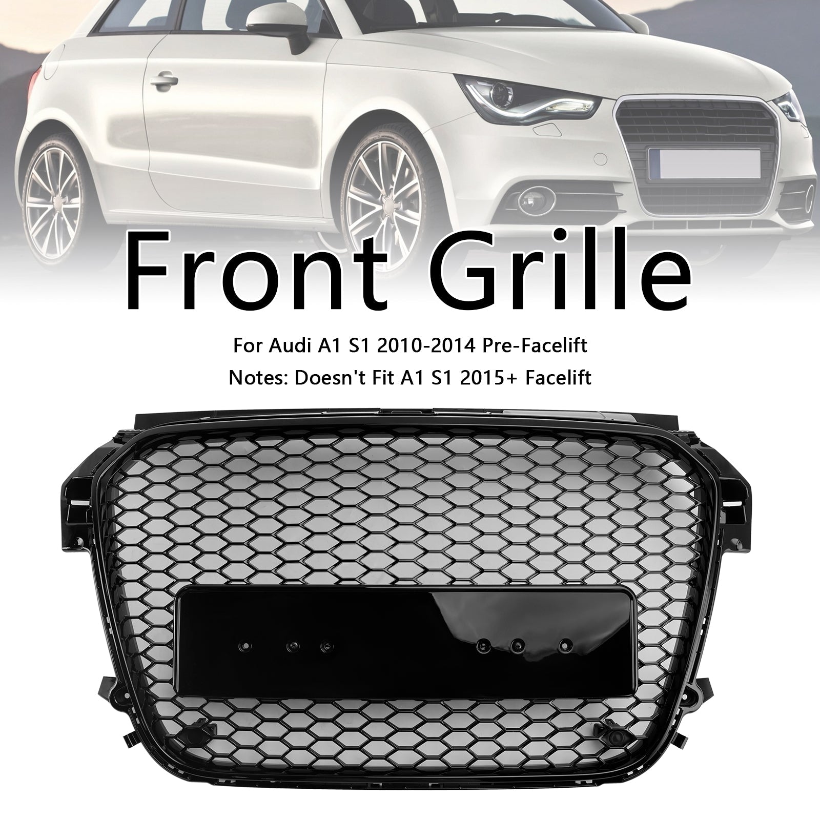 2010 2011 2012 2013 2014 Audi A1 S1 Pre-Facelift Gloss Black Front Honeycomb Bumper Grill Grille