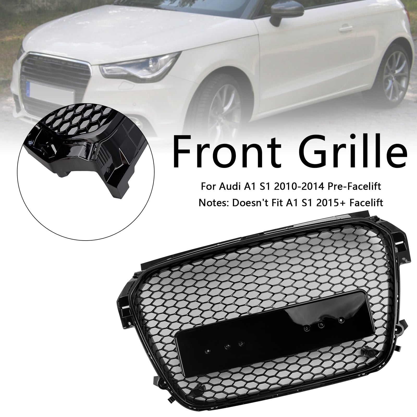 2010 2011 2012 2013 2014 Audi A1 S1 Pre-Facelift Gloss Black Front Honeycomb Bumper Grill Grille