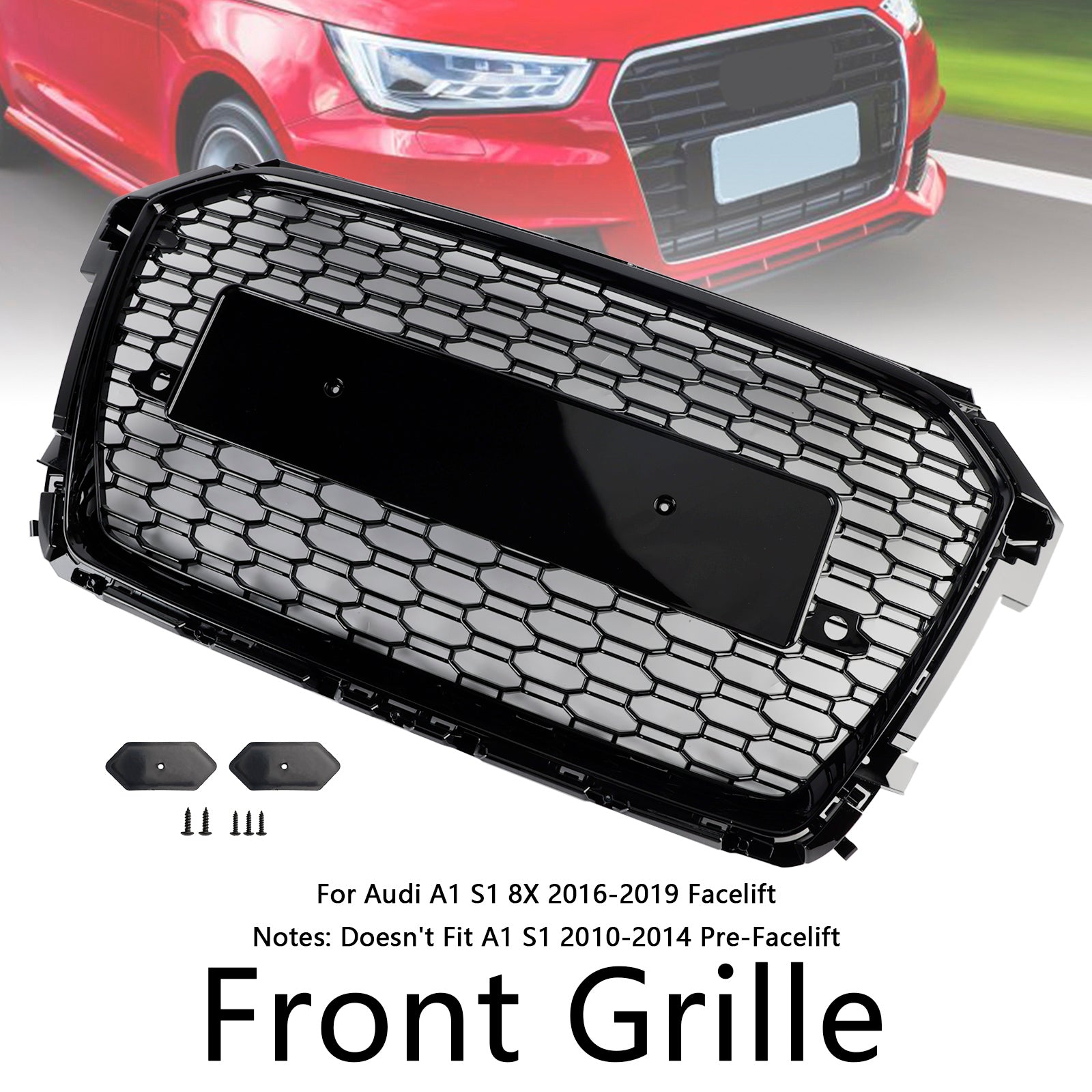 2016 2017 2018 2019 Audi A1 S1 8X Facelift RS Style Honeycomb Bumper Grille Black