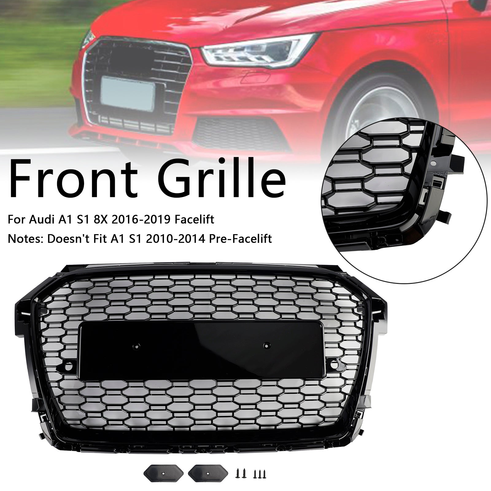 2016 2017 2018 2019 Audi A1 S1 8X Facelift RS Style Honeycomb Bumper Grille Black