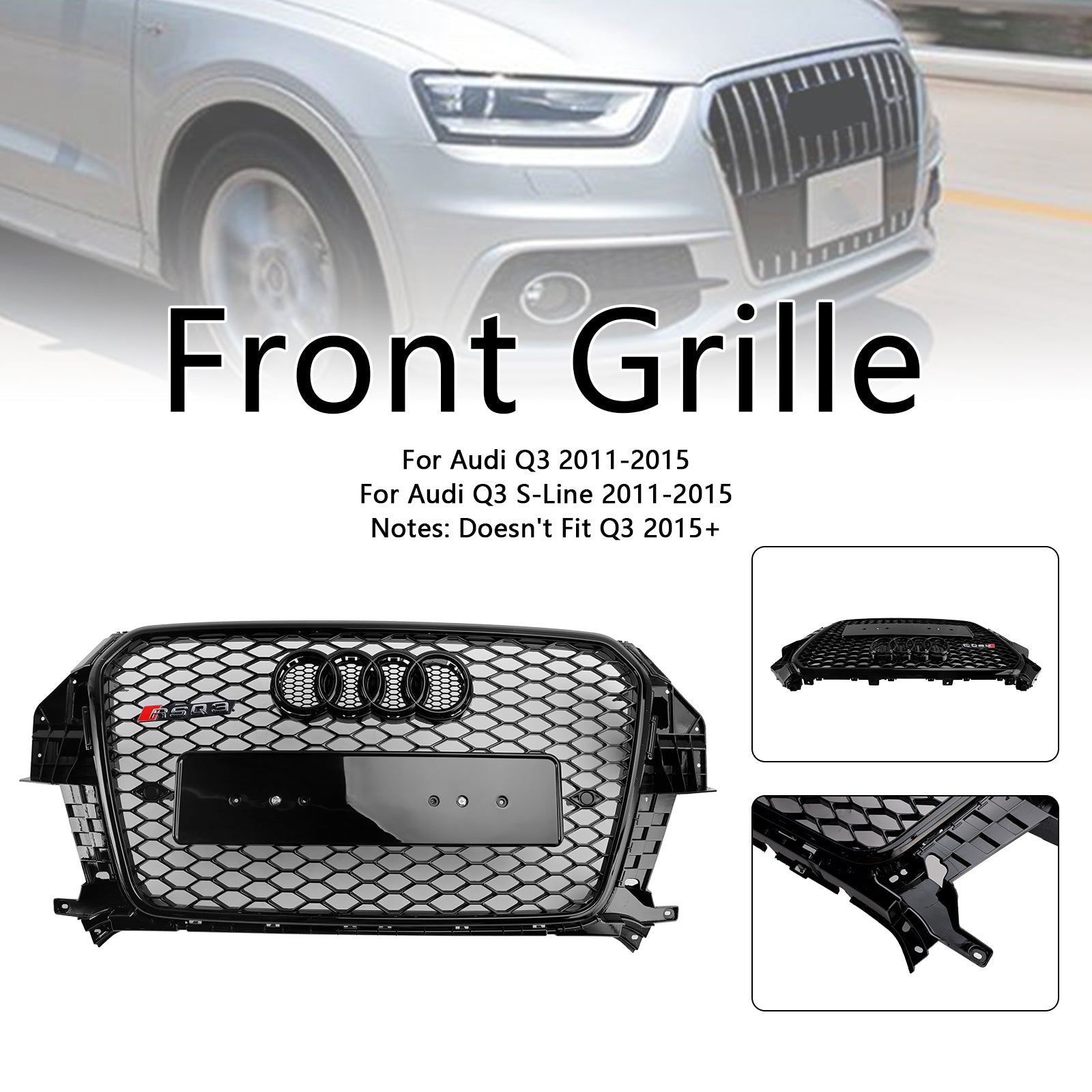 2011-2015 Audi Q3 RSQ3 Style Gloss Black Front Honeycomb Mesh Grille