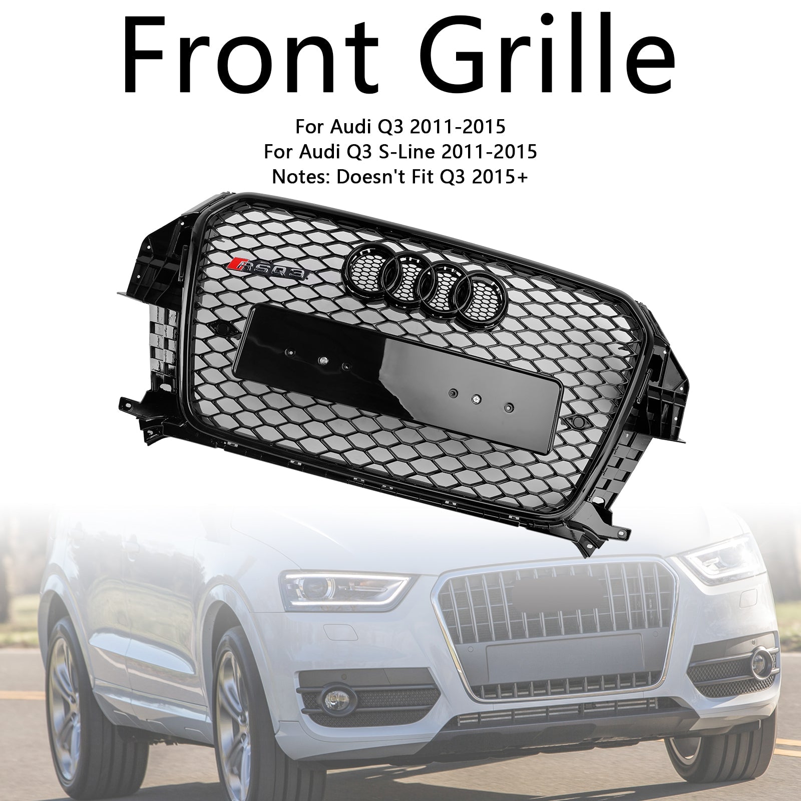 2011 2012 2013 2014 2015 Audi Q3/ S-Line RSQ3 Style Gloss Black Front Honeycomb Mesh Grille