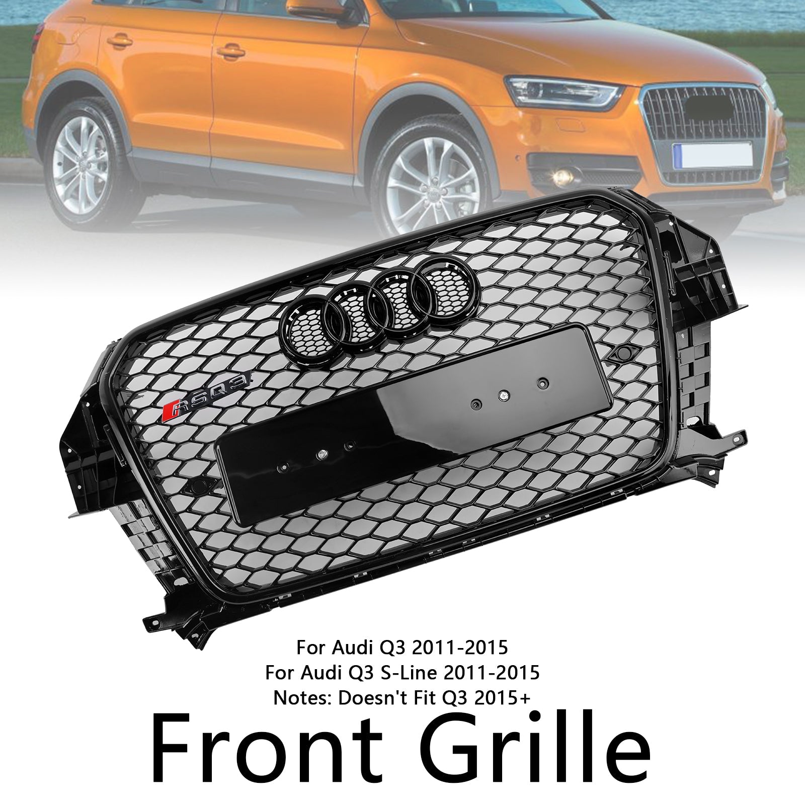 2011-2015 Audi Q3 RSQ3 Style Gloss Black Front Honeycomb Mesh Grille