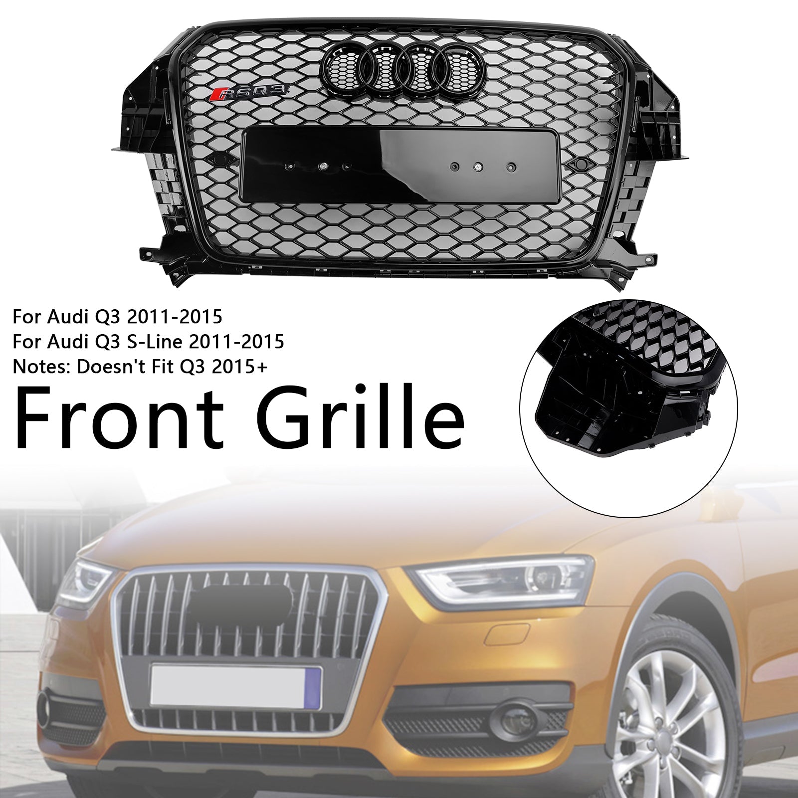 2011-2015 Audi Q3 S-Line RSQ3 Style Gloss Black Front Honeycomb Mesh Grille
