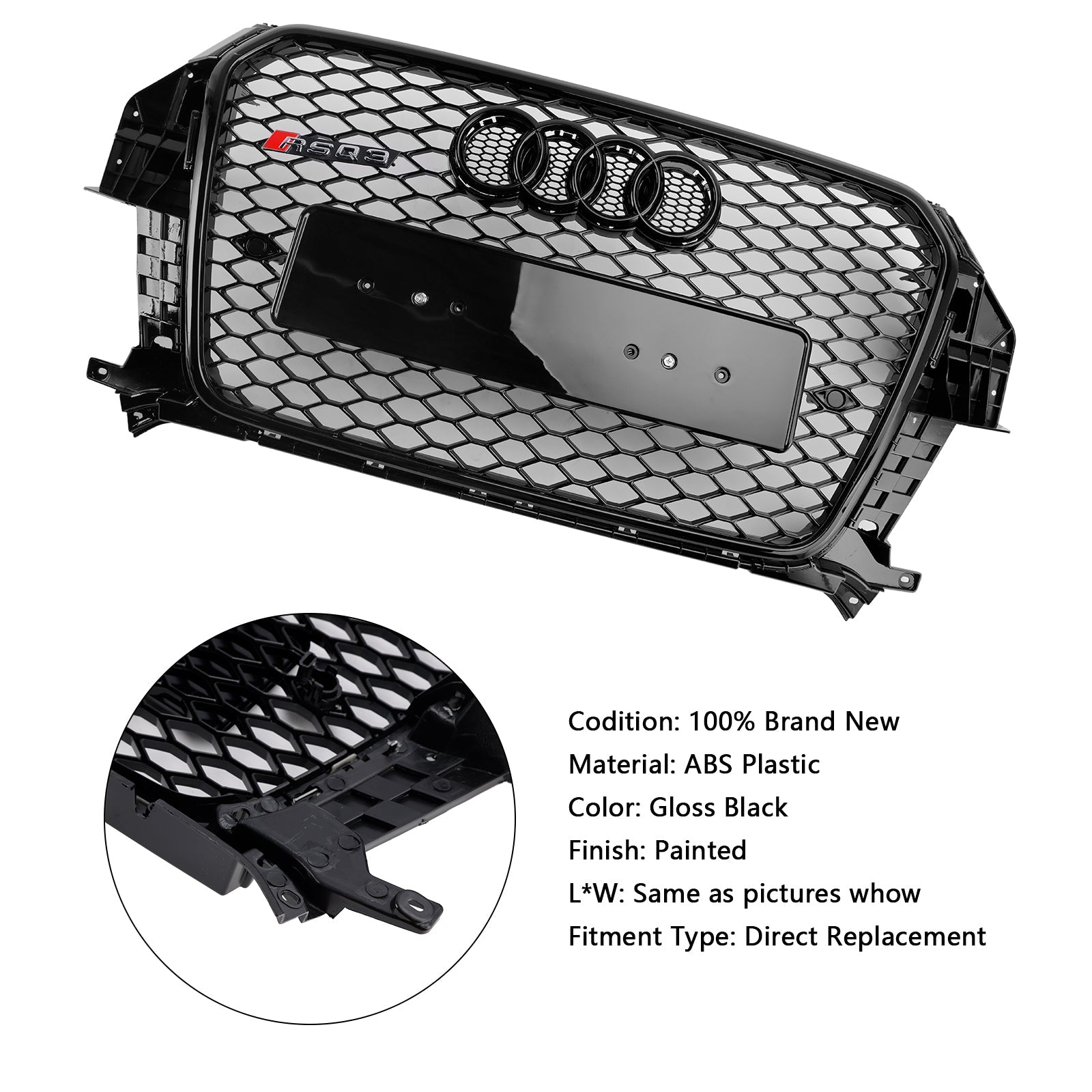 2011-2015 Audi Q3 RSQ3 Style Gloss Black Front Honeycomb Mesh Grille