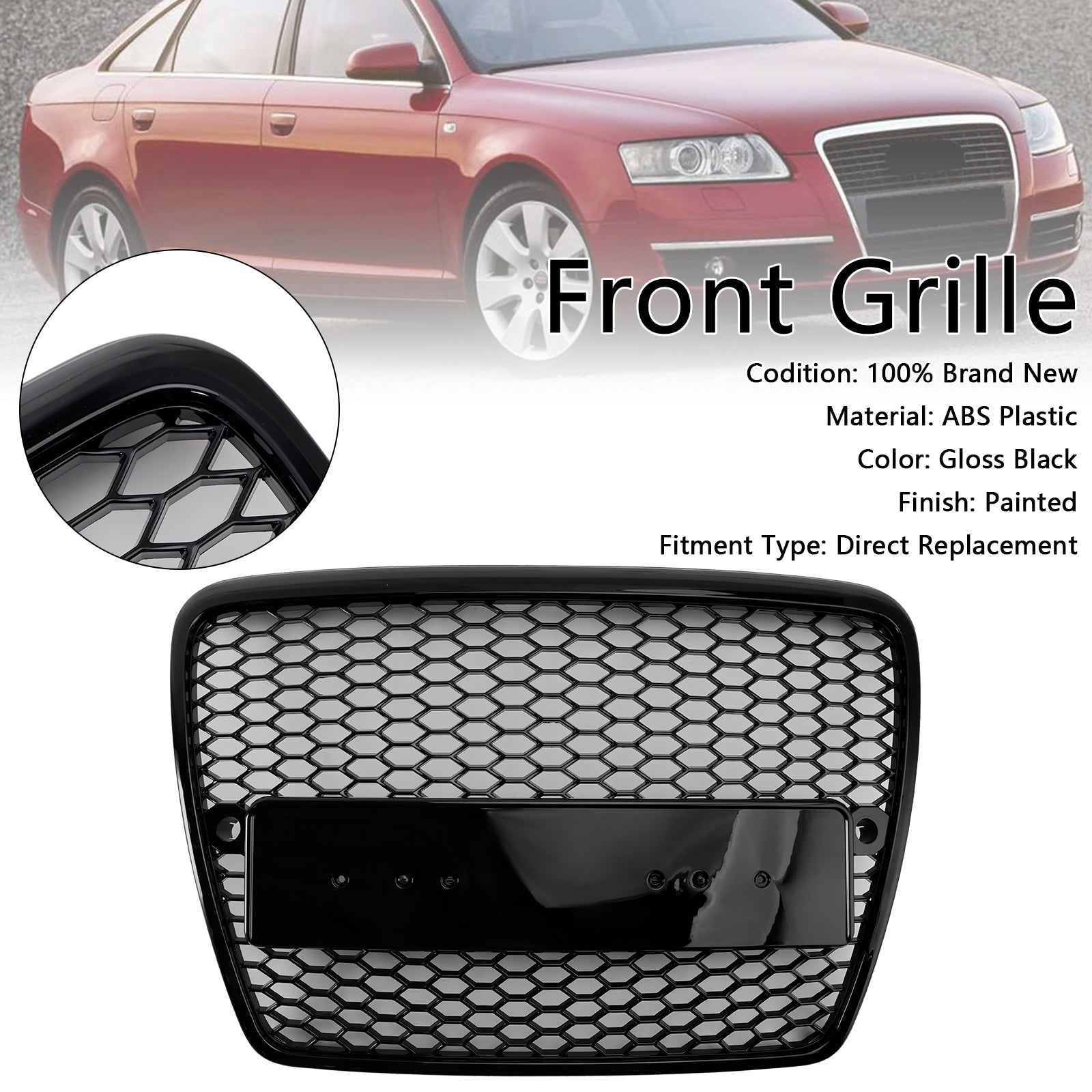 2004 2005 2006 2007 2008 Audi A6 C6 Pre-Facelift Black Front Honeycomb Bumper Grill Grille