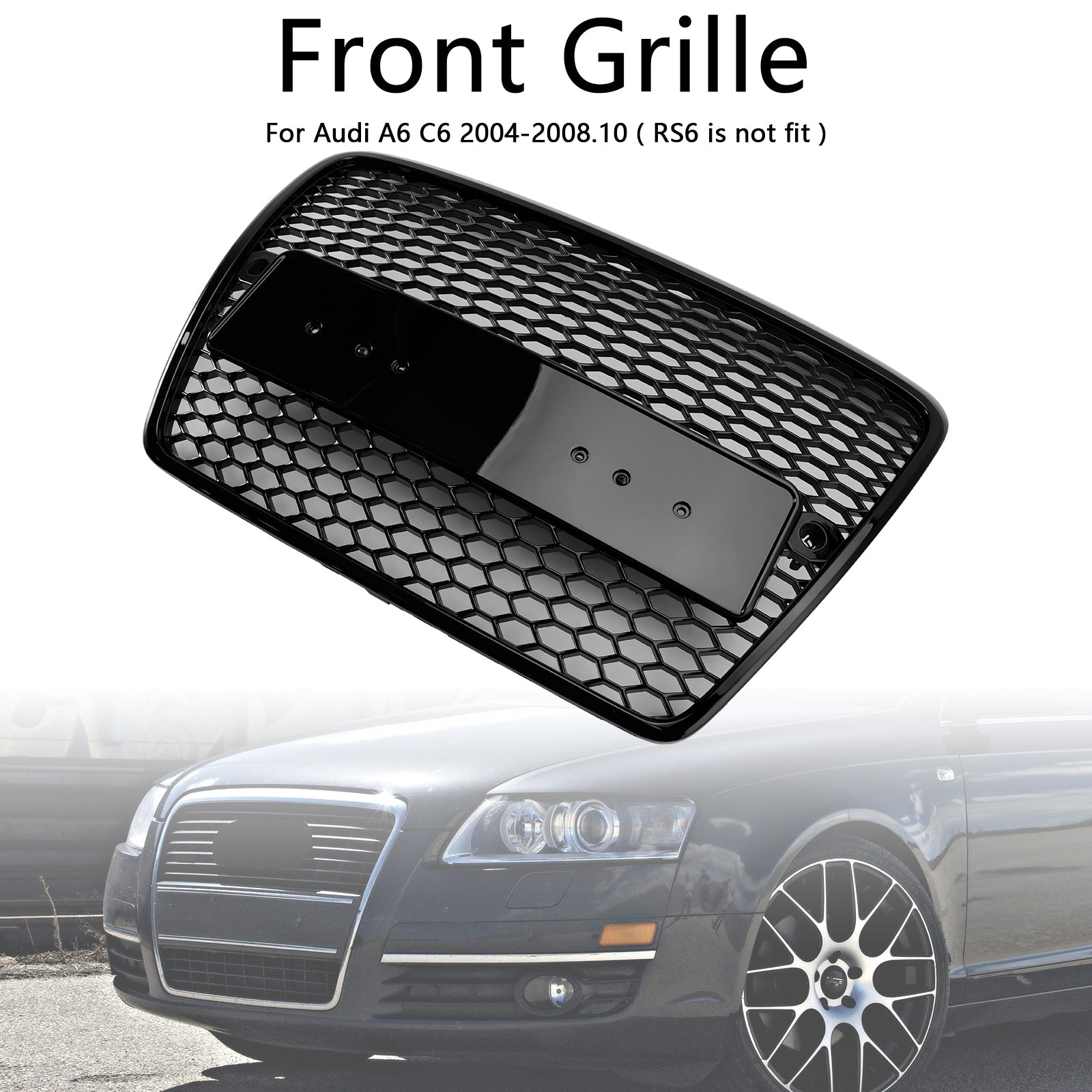 2004 2005 2006 2007 2008 Audi A6 C6 Pre-Facelift Black Front Honeycomb Bumper Grill Grille