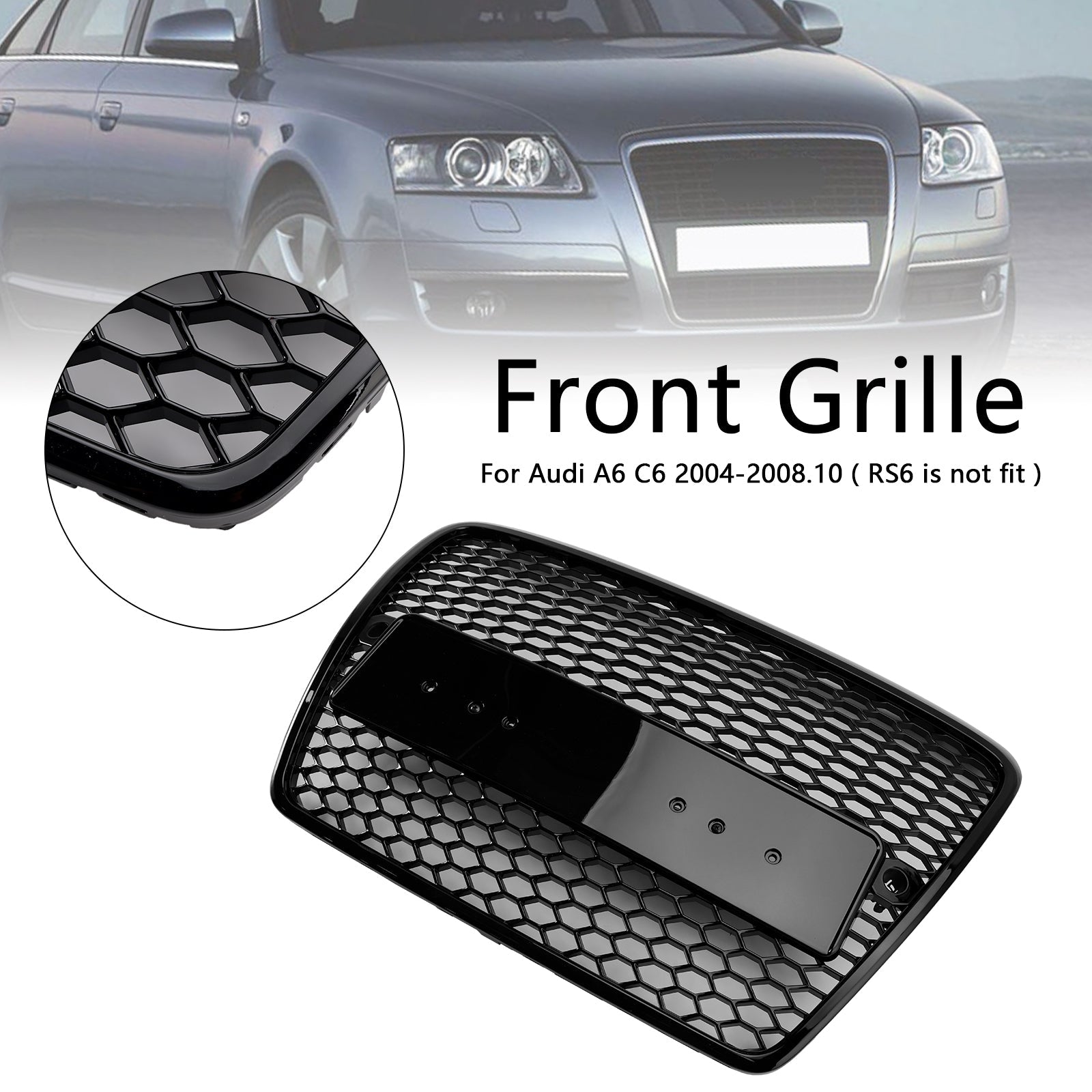 2004 2005 2006 2007 2008 Audi A6 C6 Pre-Facelift Black Front Honeycomb Bumper Grill Grille