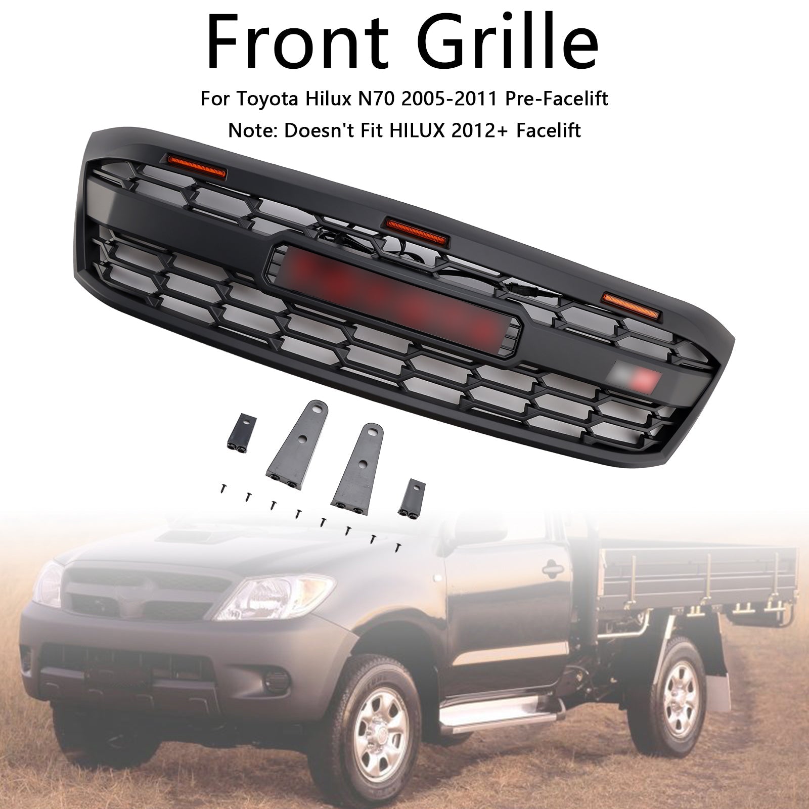 Toyota Hilux N70 Pre-Facelift 2005-2011 with LED GR Style Front Bumper Grill Grille