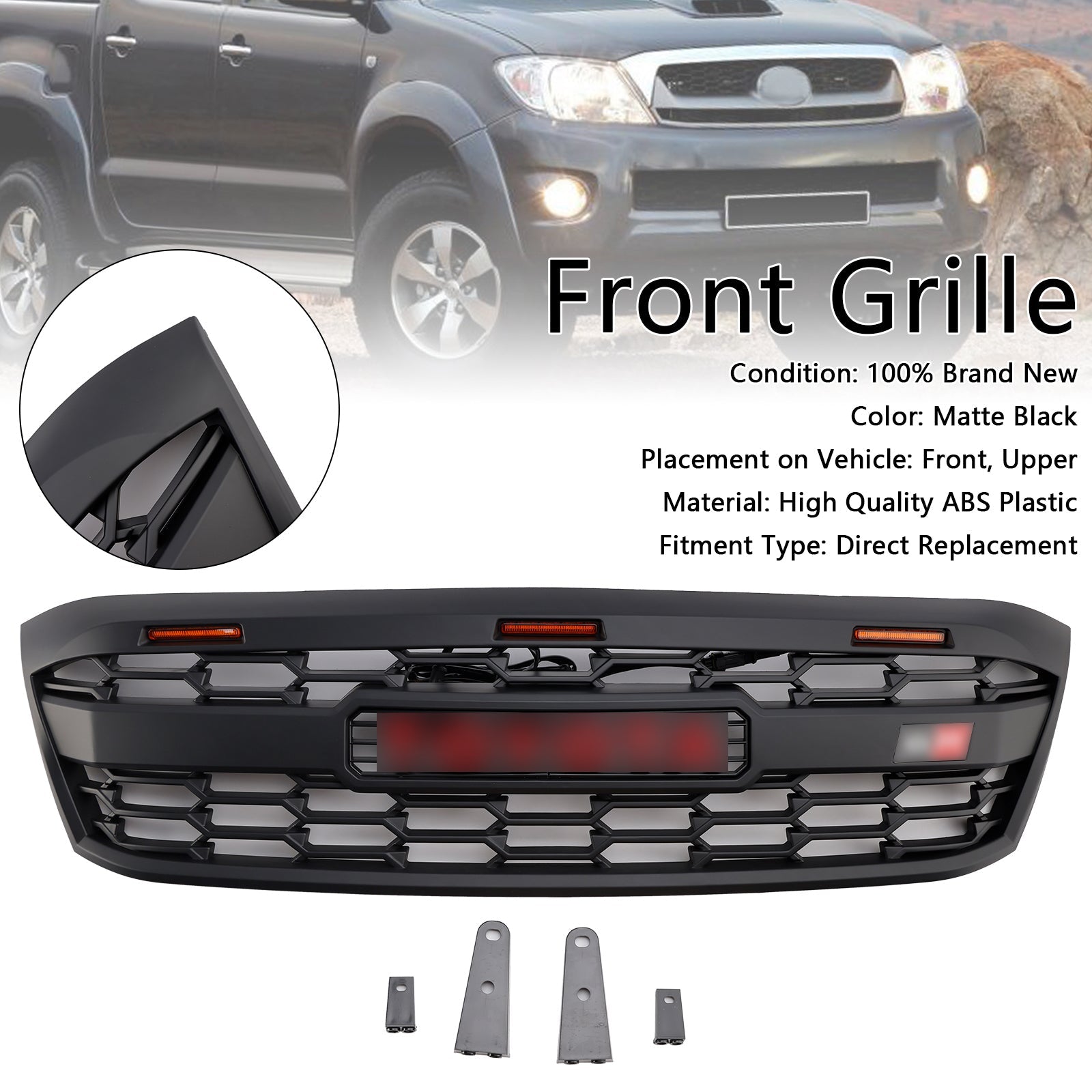 Toyota Hilux N70 Pre-Facelift 2005-2011 with LED GR Style Front Bumper Grill Grille
