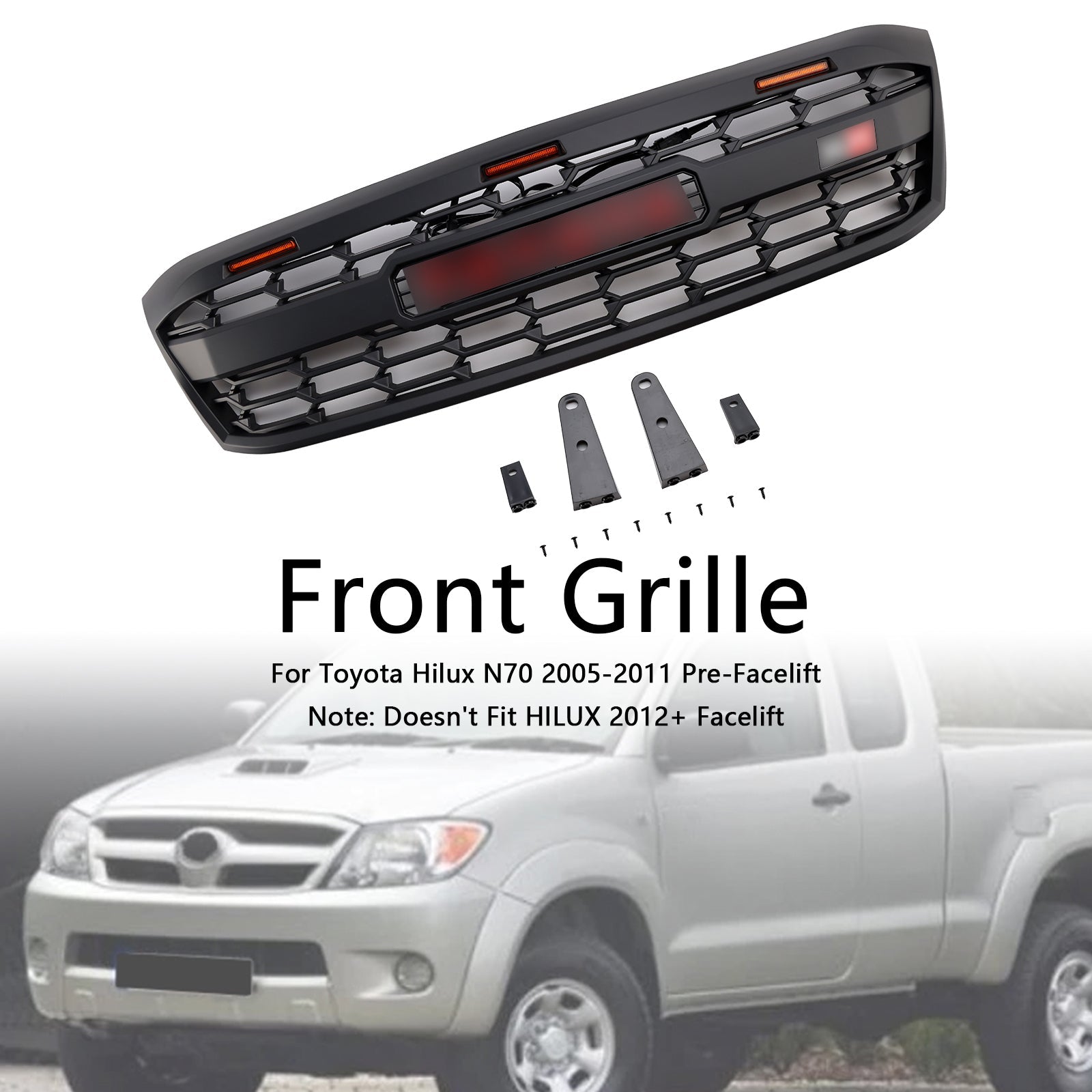 2005 2006 2007 2008 2009 2010 2011 Toyota Hilux N70 Pre-Facelift with LED GR Style Front Bumper Grill Grille
