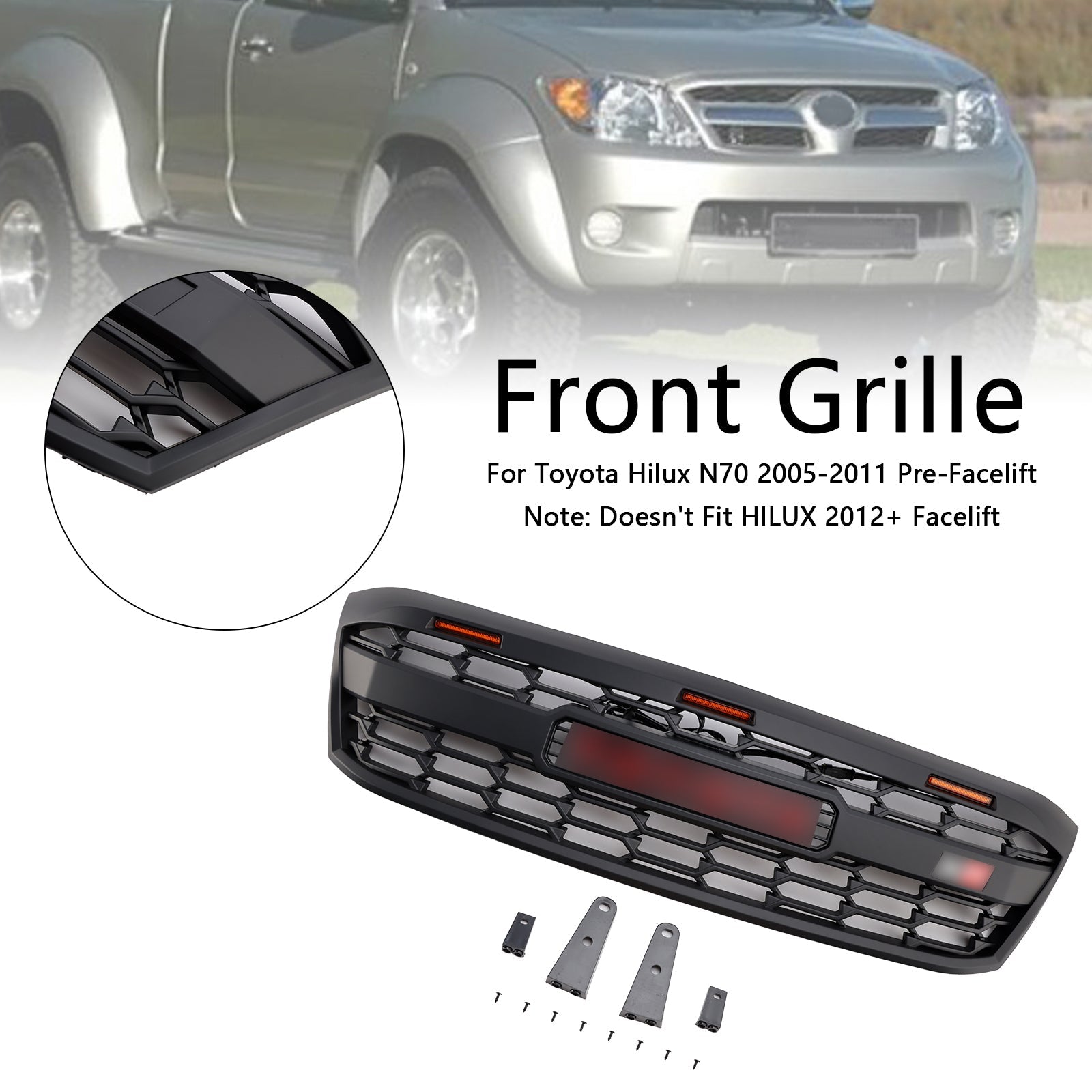Toyota Hilux N70 Pre-Facelift 2005-2011 with LED GR Style Front Bumper Grill Grille