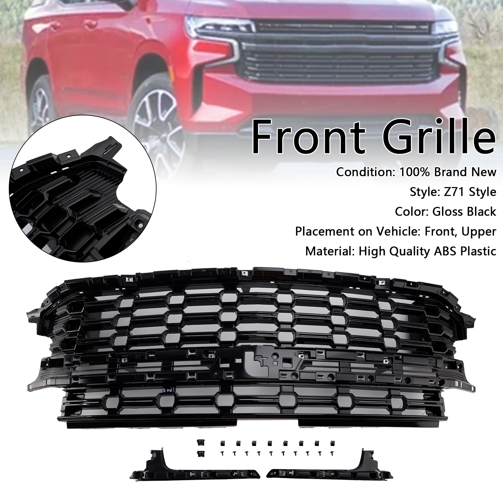 2021-2024 Chevrolet For Chevy Suburban Z71-Look Front Bumper Grille Black