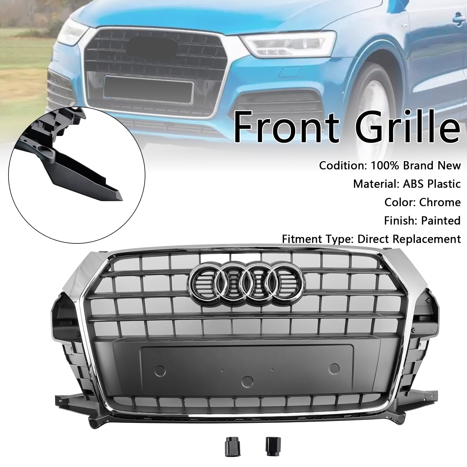 2016-2018 Audi Q3 8U Facelift Chrome Front Bumper Grill Grille 8U0853653M