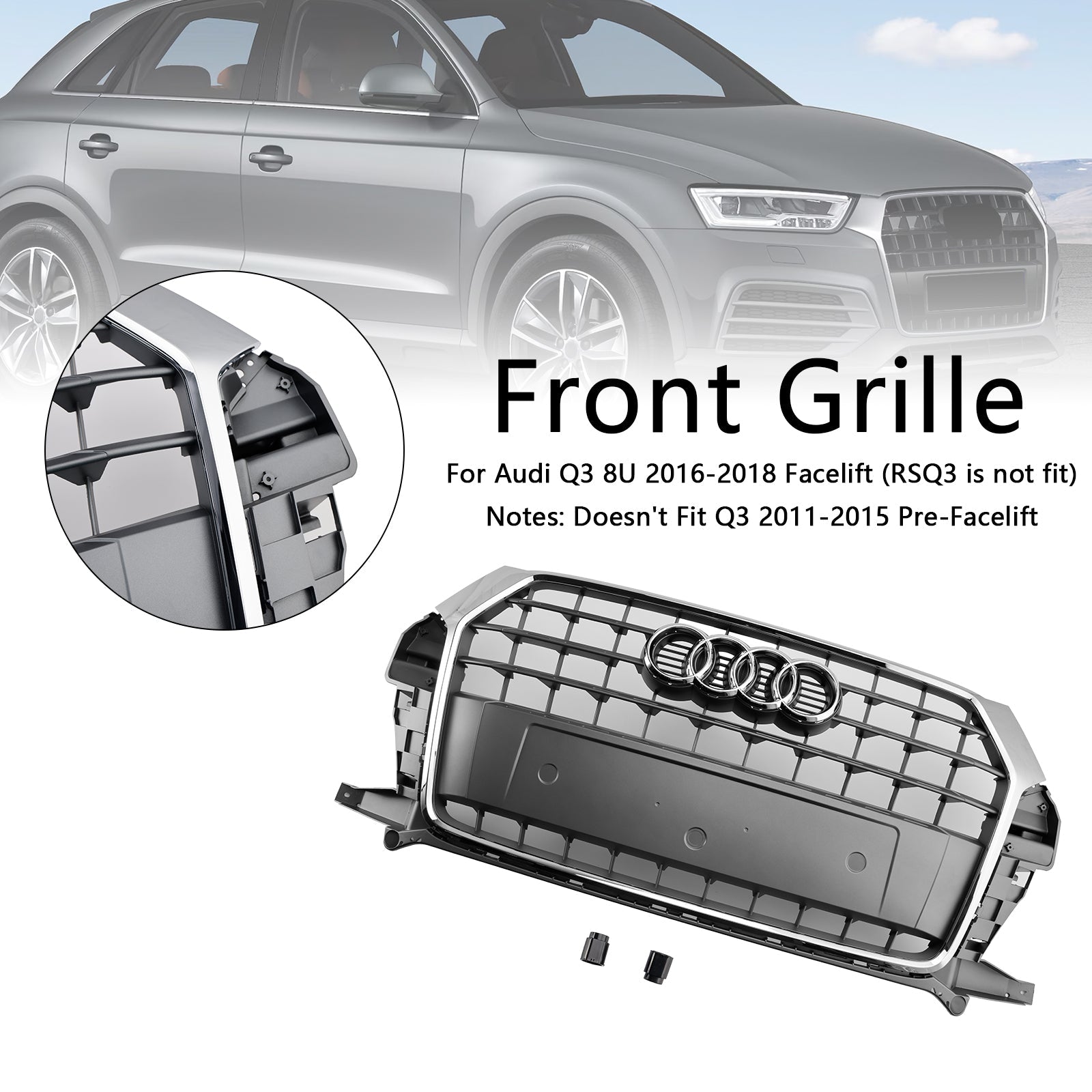 2016-2018 Audi Q3 8U Facelift Chrome Front Bumper Grill Grille 8U0853653M