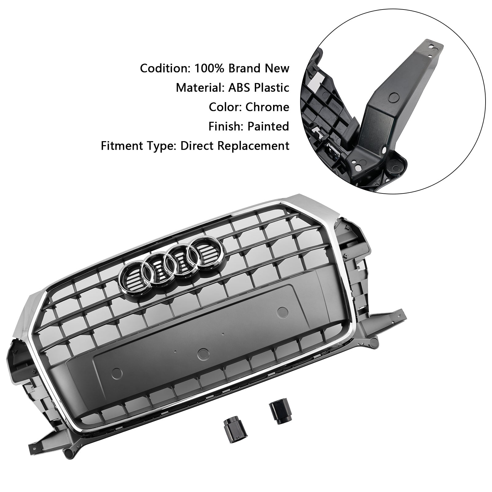2016-2018 Audi Q3 8U Facelift Chrome Front Bumper Grill Grille 8U0853653M