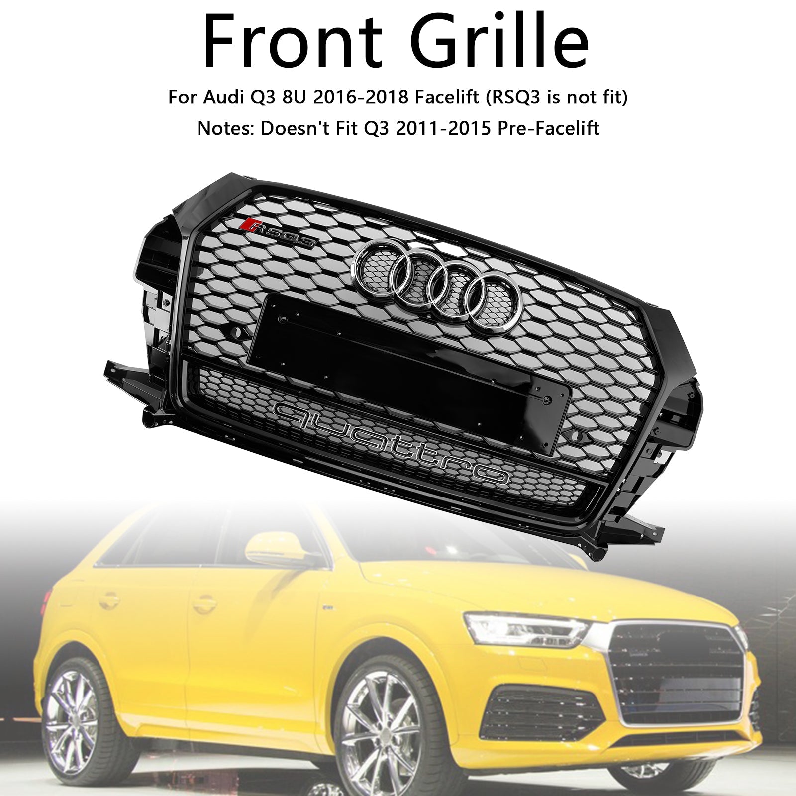 2016-2018 Audi Q3 RSQ3 Style Front Honeycomb Grill Grille Gloss Black