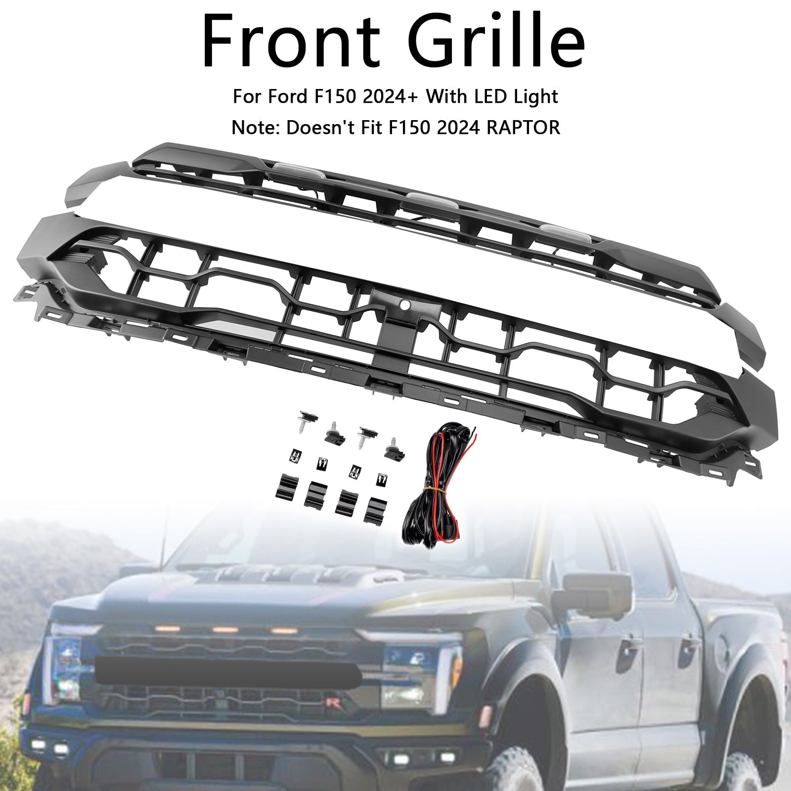 2024+ Ford F150 With LED Black Front Bumper Grille Grill