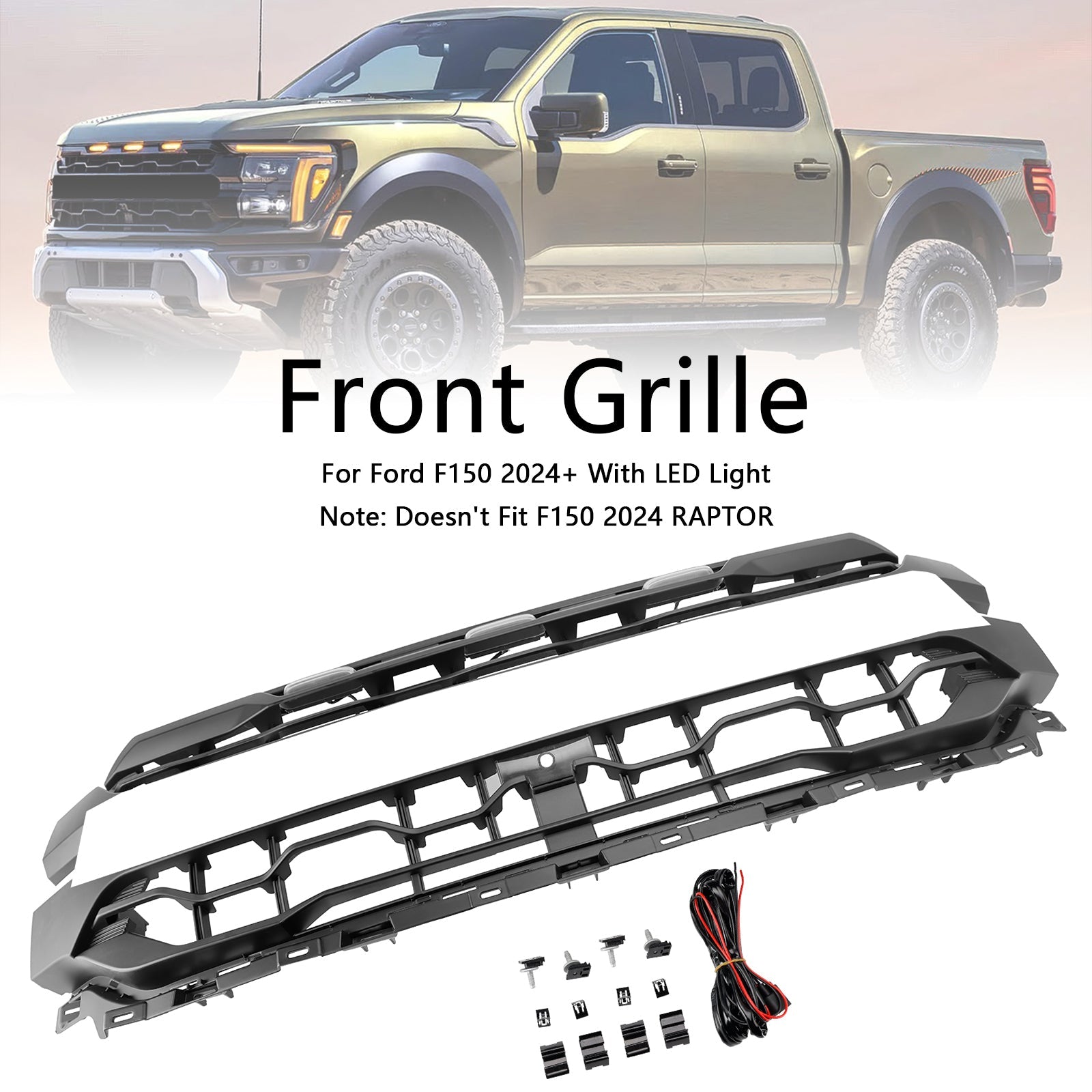 2024+ Ford F150 With LED Black Front Bumper Grille Grill