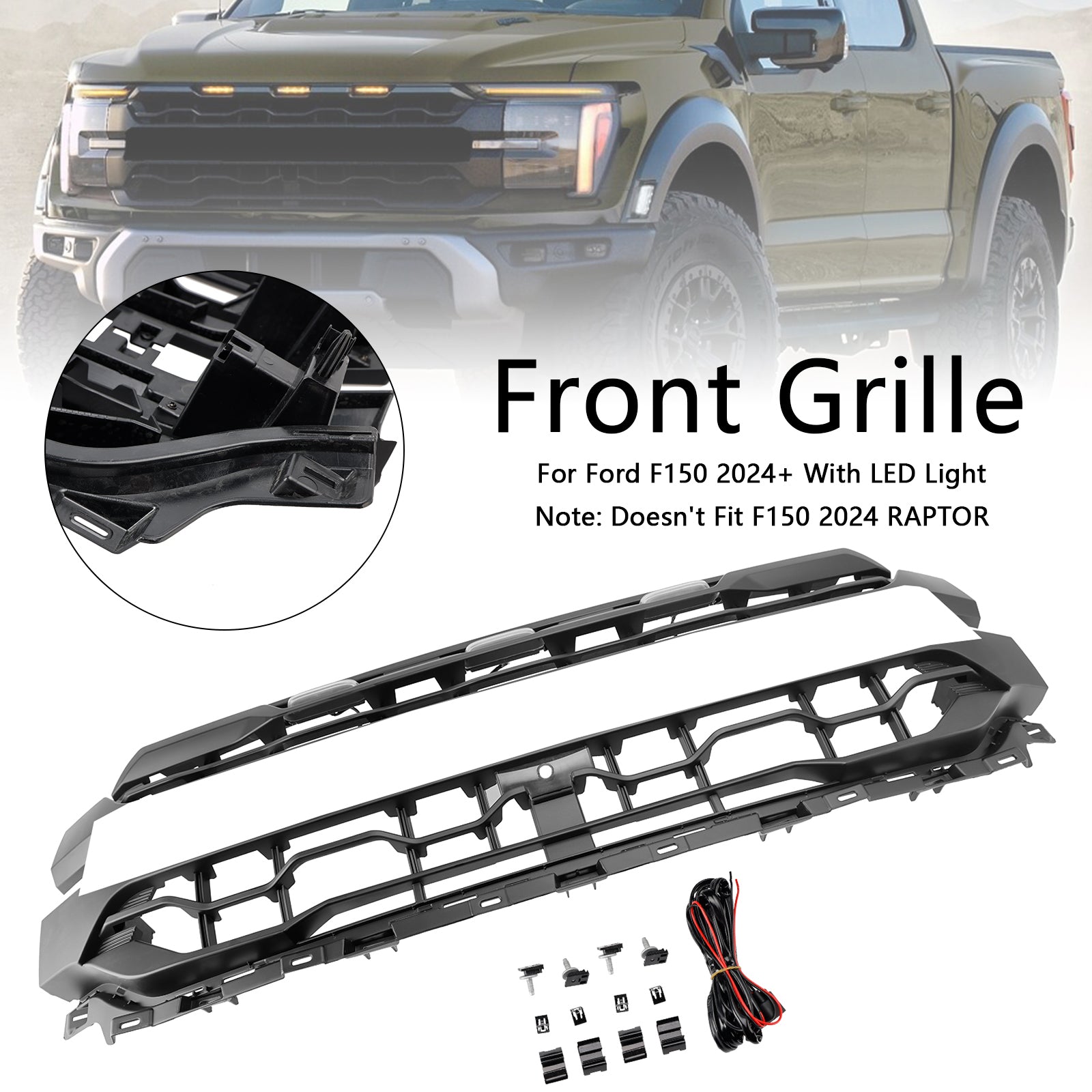 2024+ Ford F150 With LED Black Front Bumper Grille Grill