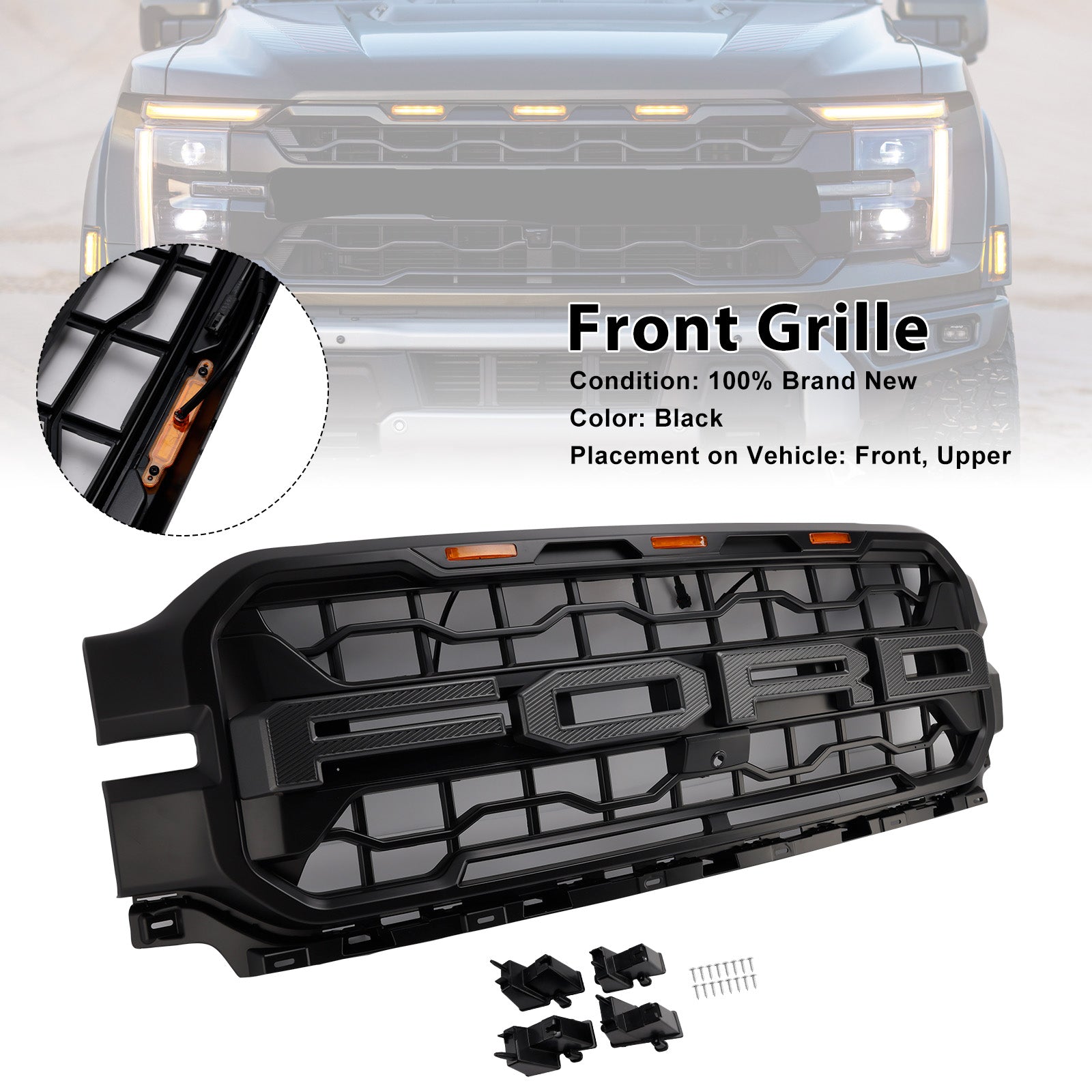 2024+ Ford F150 With LED Black Front Bumper Grille Grill