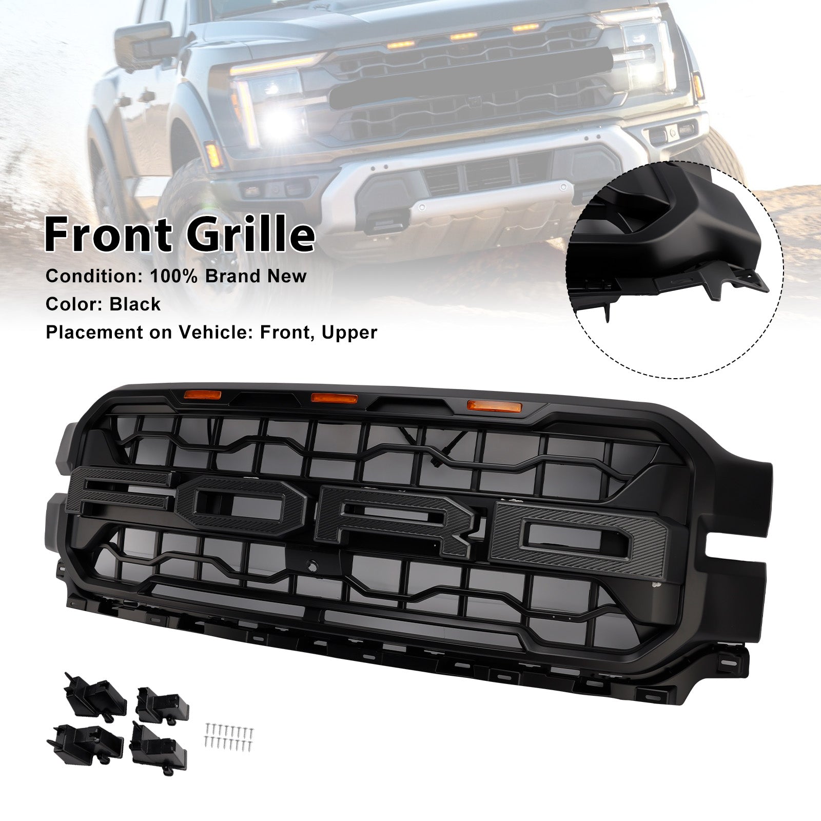 2024+ Ford F150 With LED Black Front Bumper Grille Grill