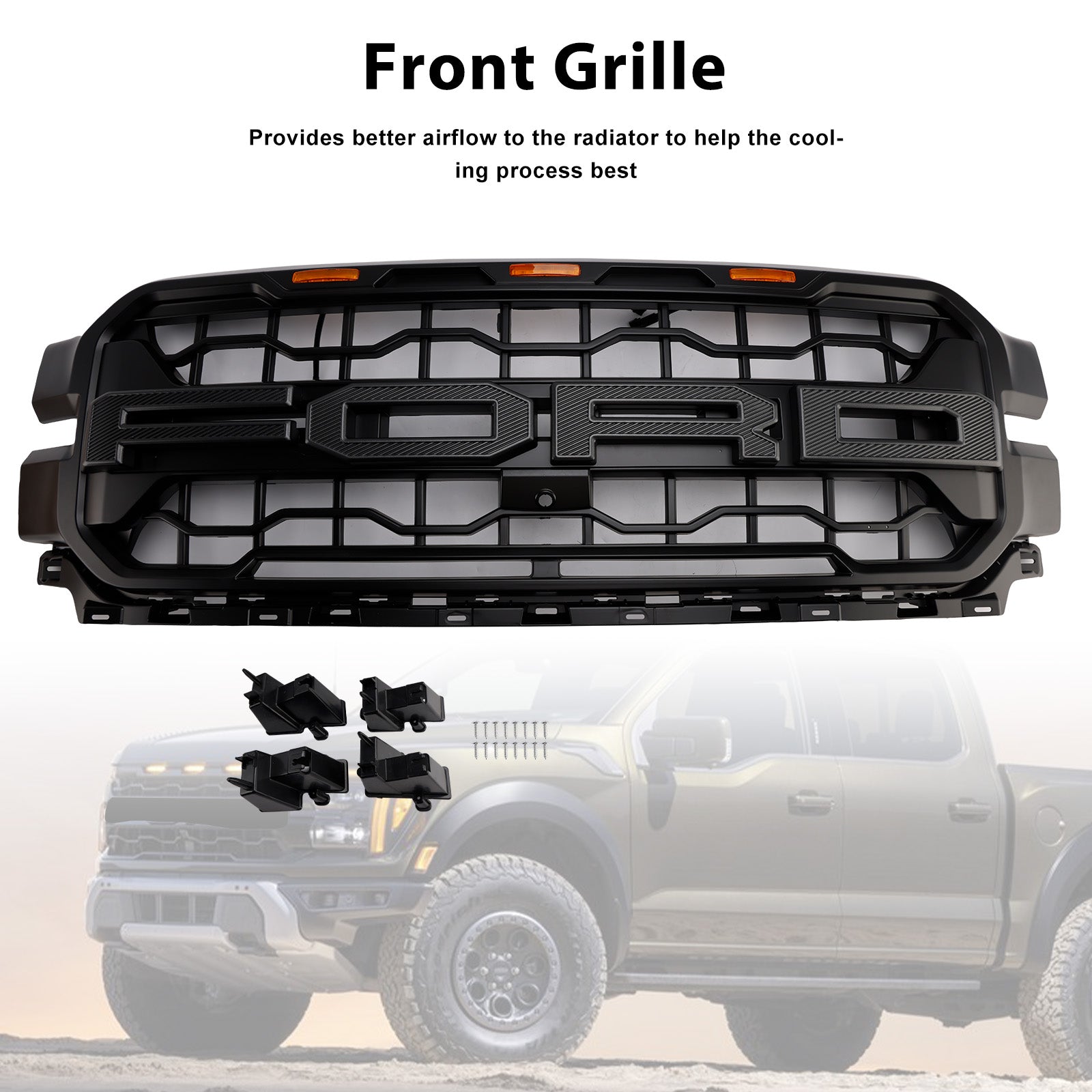 2024+ Ford F150 With LED Black Front Bumper Grille Grill