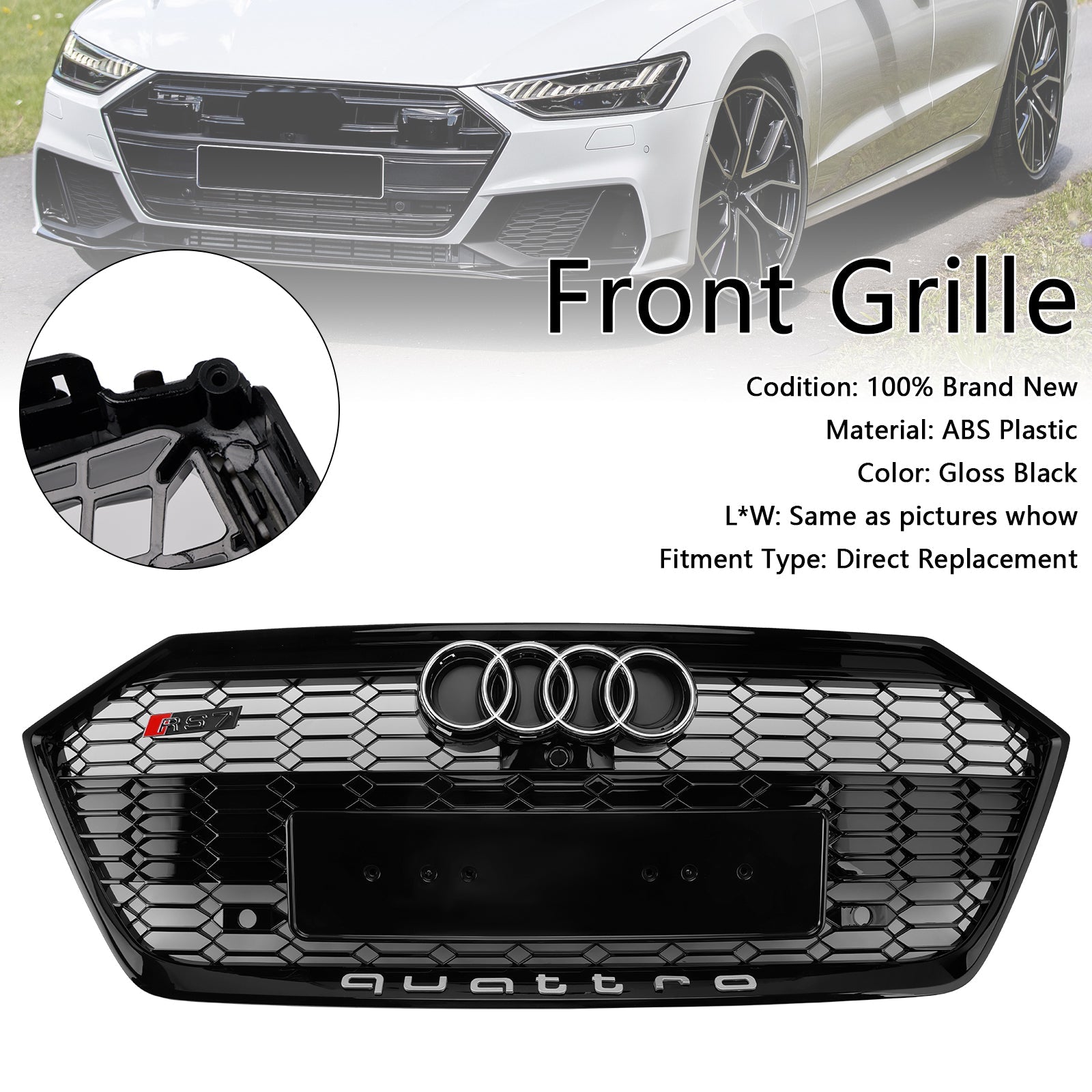 2019-2024 Audi A7 C8 / Sline / S7 Gloss Black Front Bumper Grill Grille
