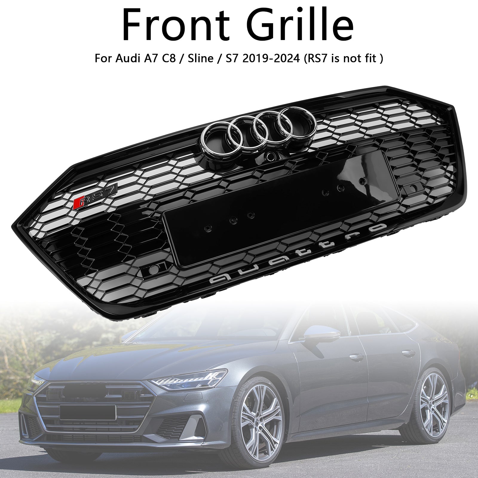 2019-2024 Audi A7 C8 / Sline / S7 Gloss Black Front Bumper Grill Grille