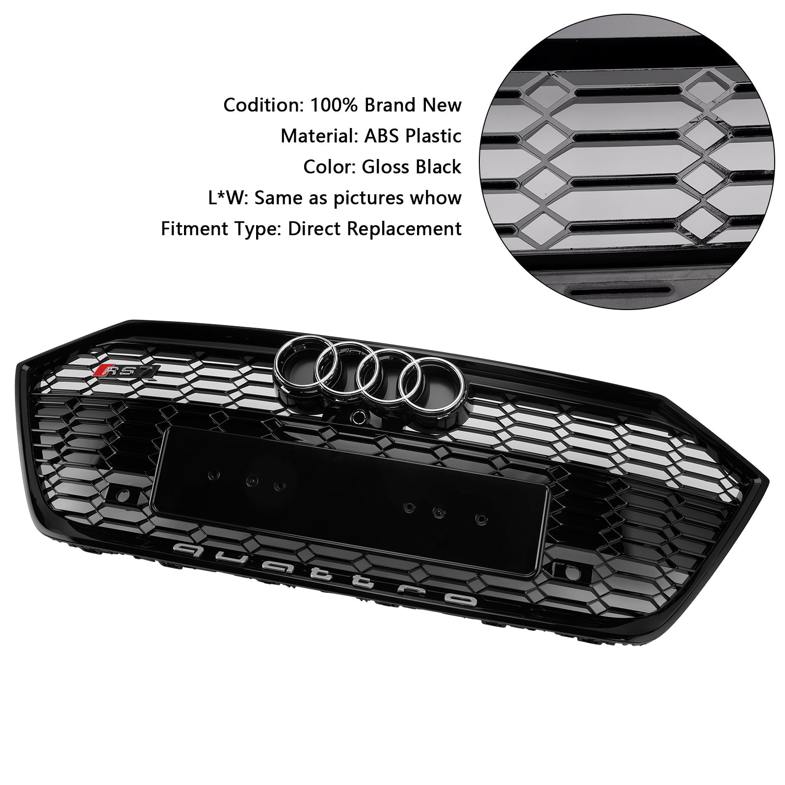 2019-2024 Audi A7 C8 / Sline / S7 Gloss Black Front Bumper Grill Grille
