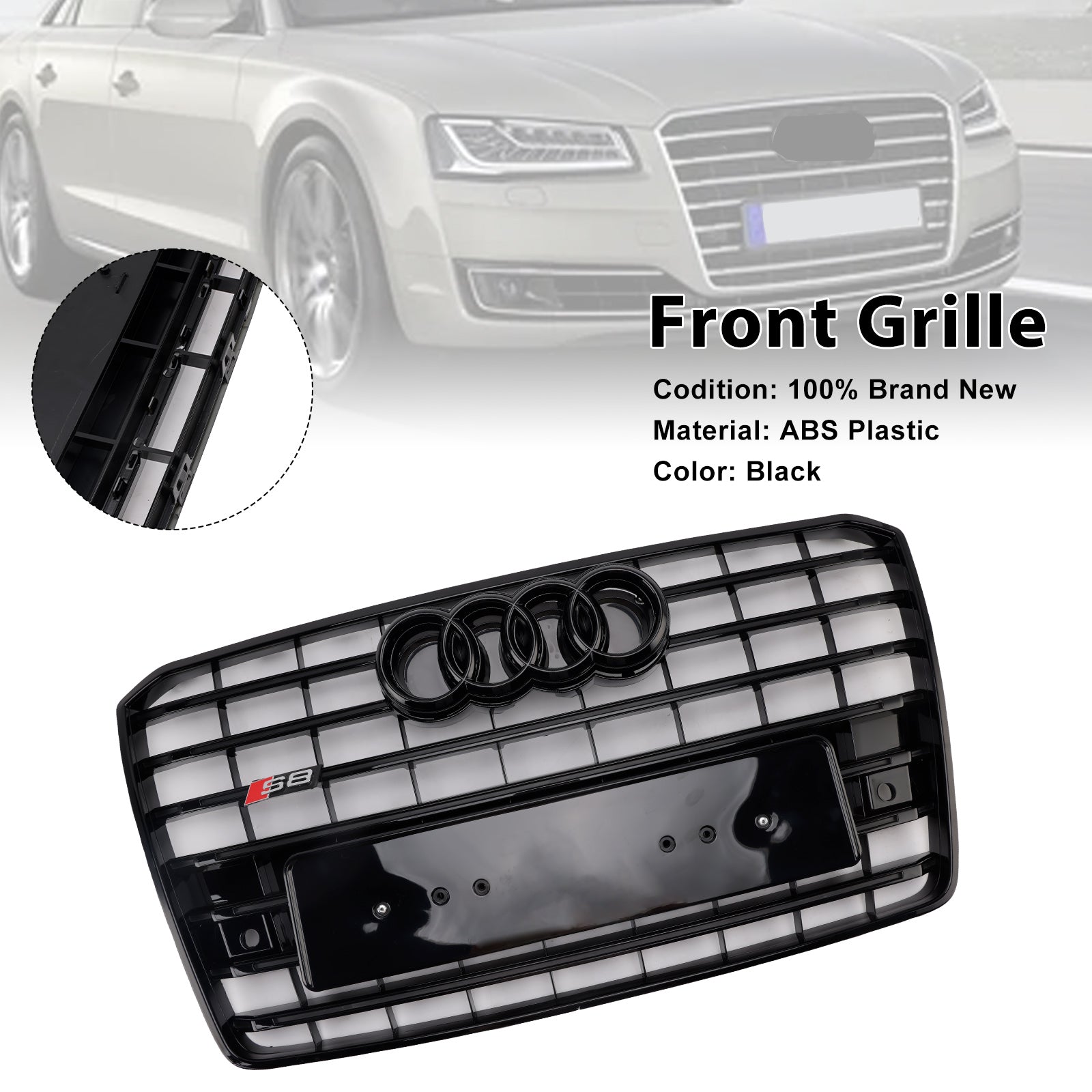 2015-2017 Audi A8 S8 S8 Style Front Bumper Grille Mesh Grill Black