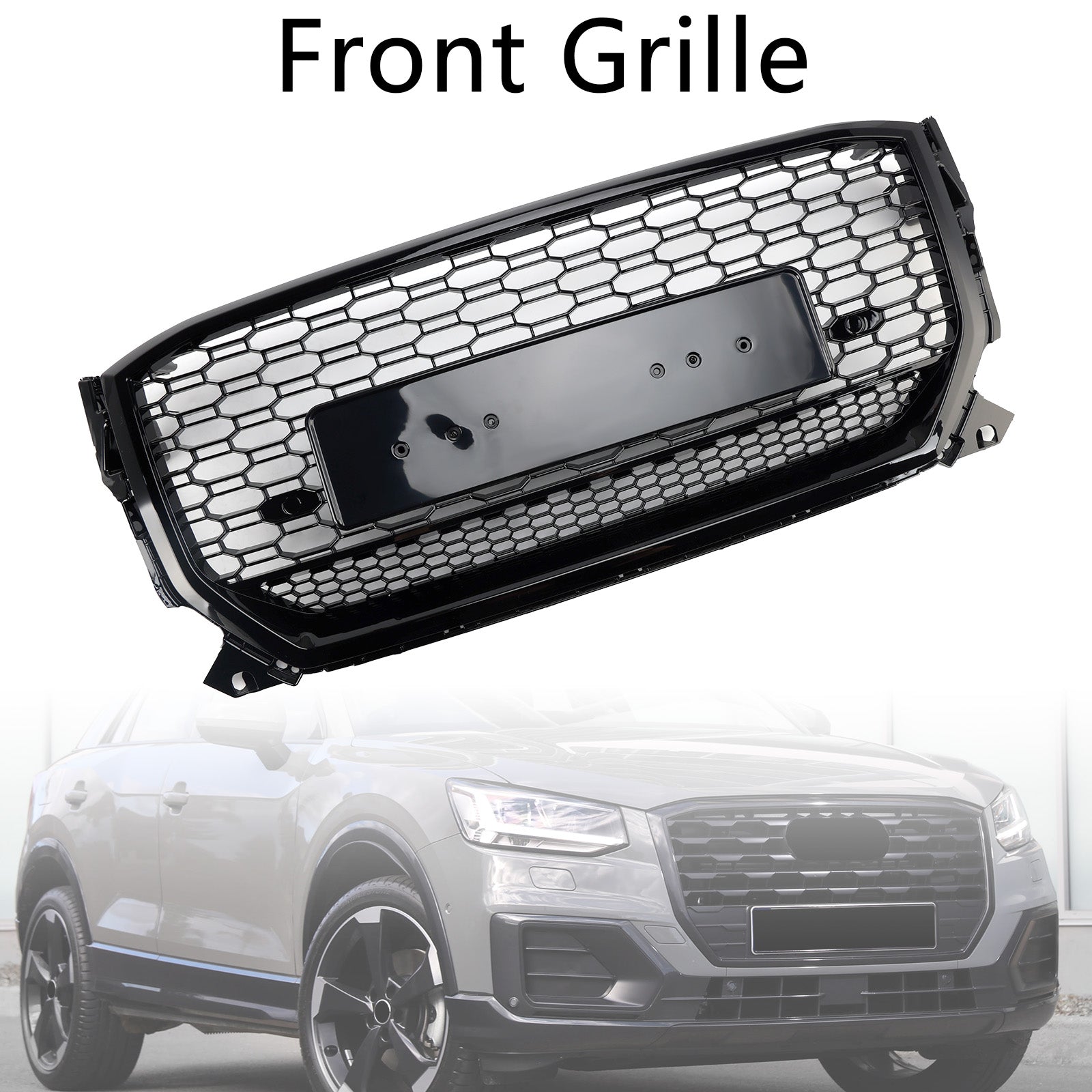 2016-2020 Audi Q2 Pre-Facelift Gloss Black Front Honeycomb Grille Grill