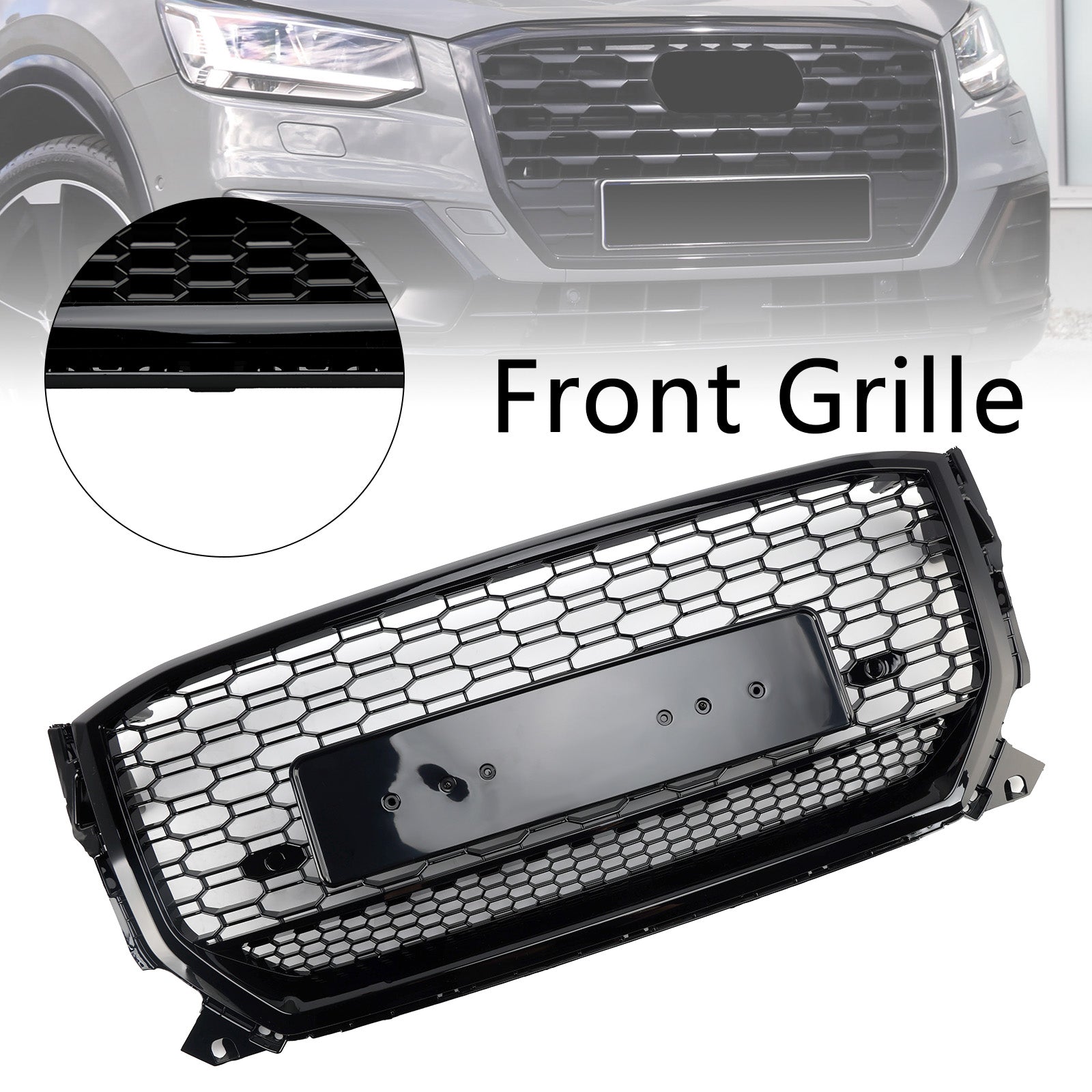2016-2020 Audi Q2 Pre-Facelift Gloss Black Front Honeycomb Grille Grill