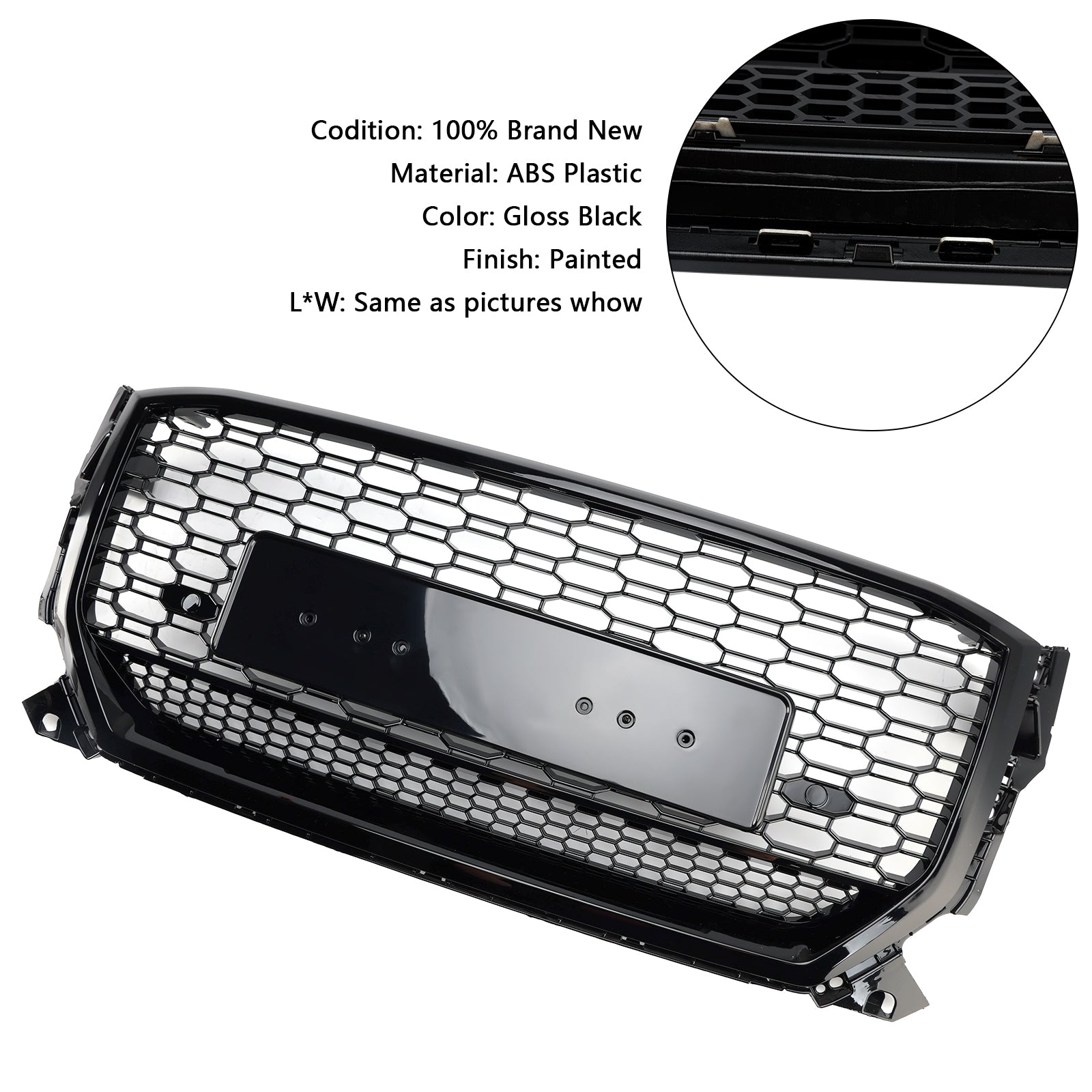 2016-2020 Audi Q2 Pre-Facelift Gloss Black Front Honeycomb Grille Grill