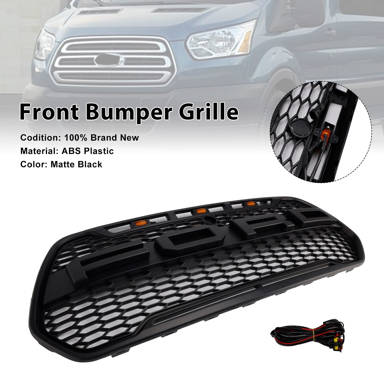 2015-2019 Ford Transit 150 250 350 350H Black Front Bumper Grille Grill