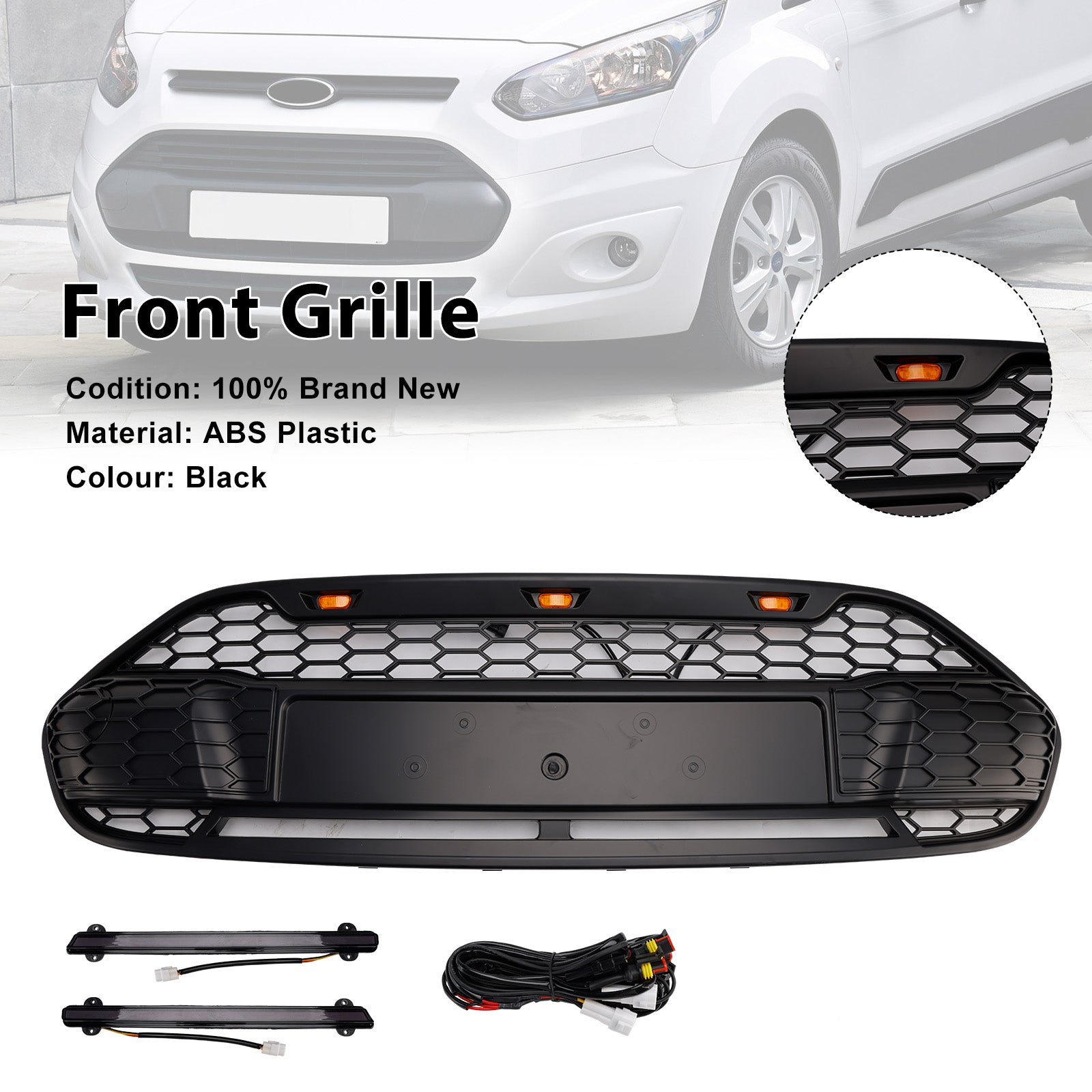 Ford Transit Connect 2014-2018 With LED Black Front Bumper Grill Grille