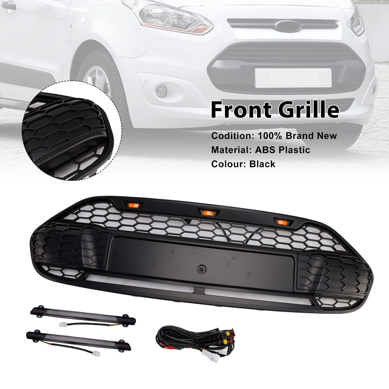Ford Transit Connect 2014-2018 With LED Black Front Bumper Grill Grille