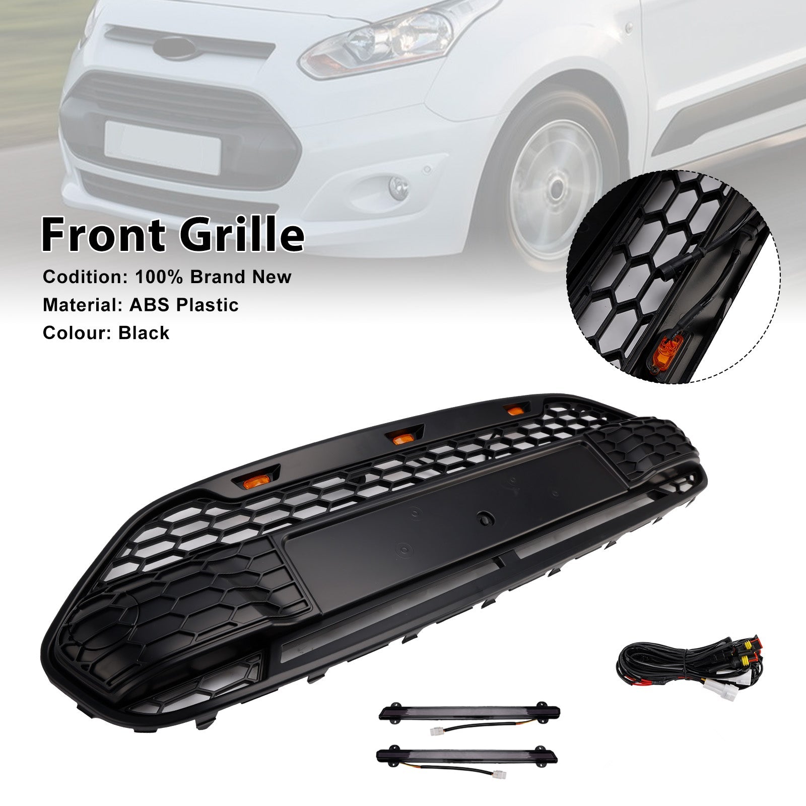 Ford Transit Connect 2014-2018 With LED Black Front Bumper Grill Grille