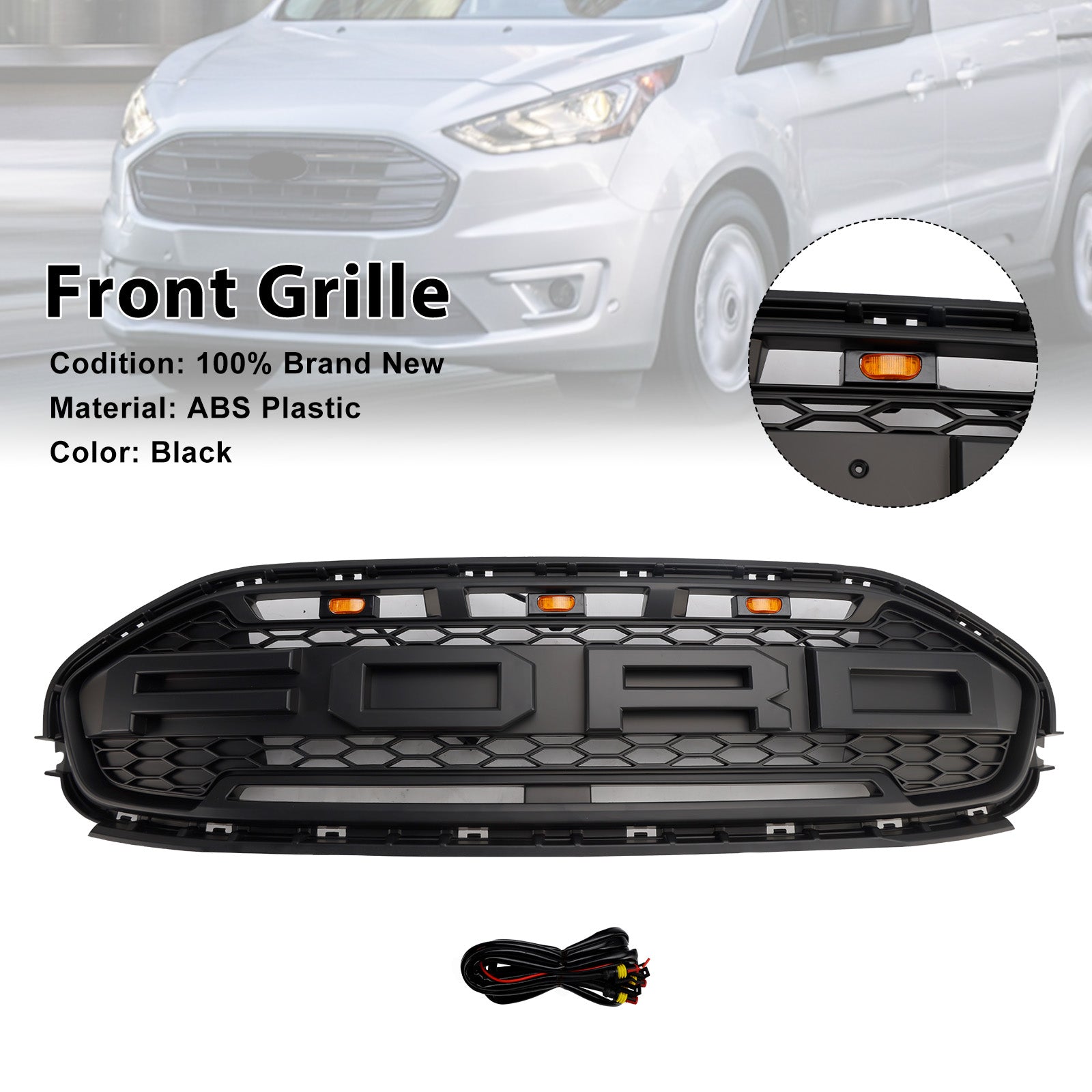 2019-2023 Ford Transit Connect W/LED Black Front Bumper Grill Grille