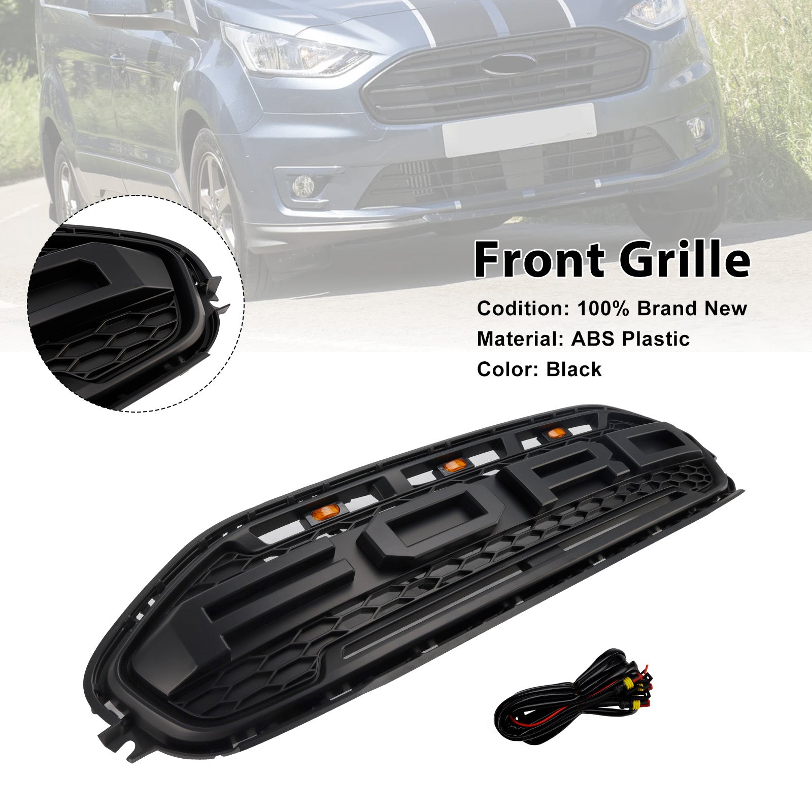 Ford Transit Connect 2019-2023 Black Front Bumper Grill Grille With LED